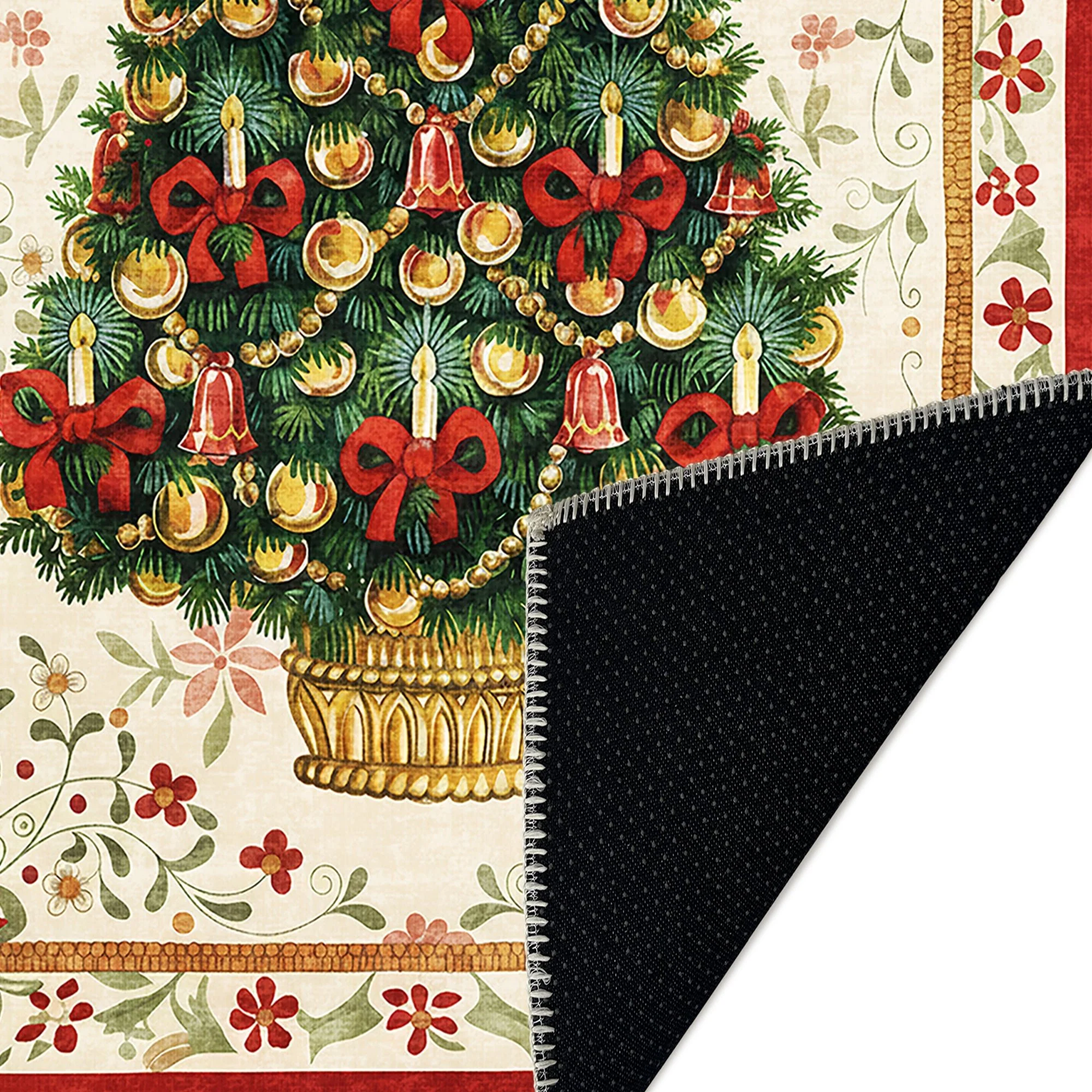 Marloen Christmas Beige Cotton Machine Washable Area Rug - Image 6