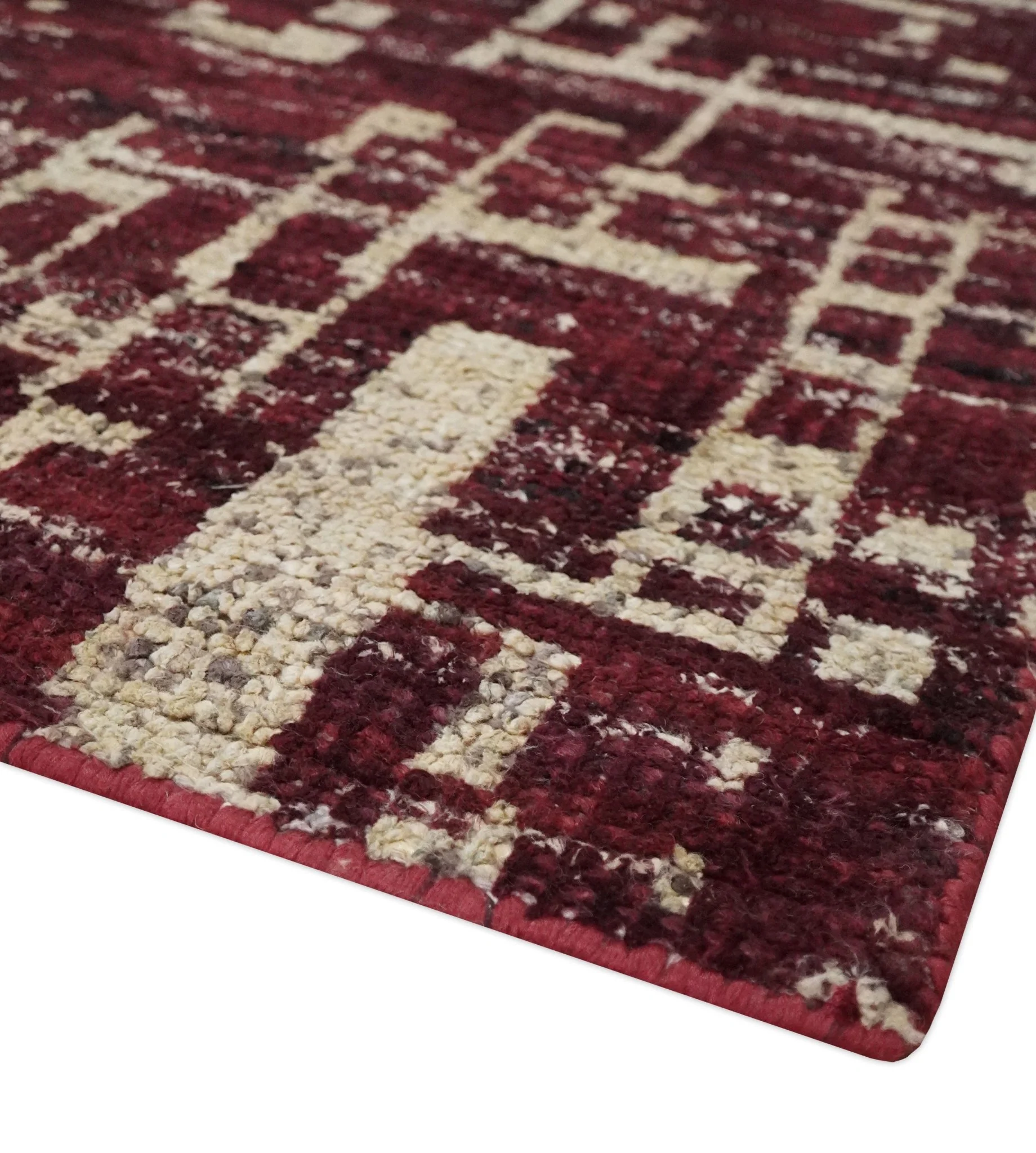 Hand Knotted 5x8 Maroon and Beige Modern Abstract Contemporary Recycled Silk Area Rug - Image 3