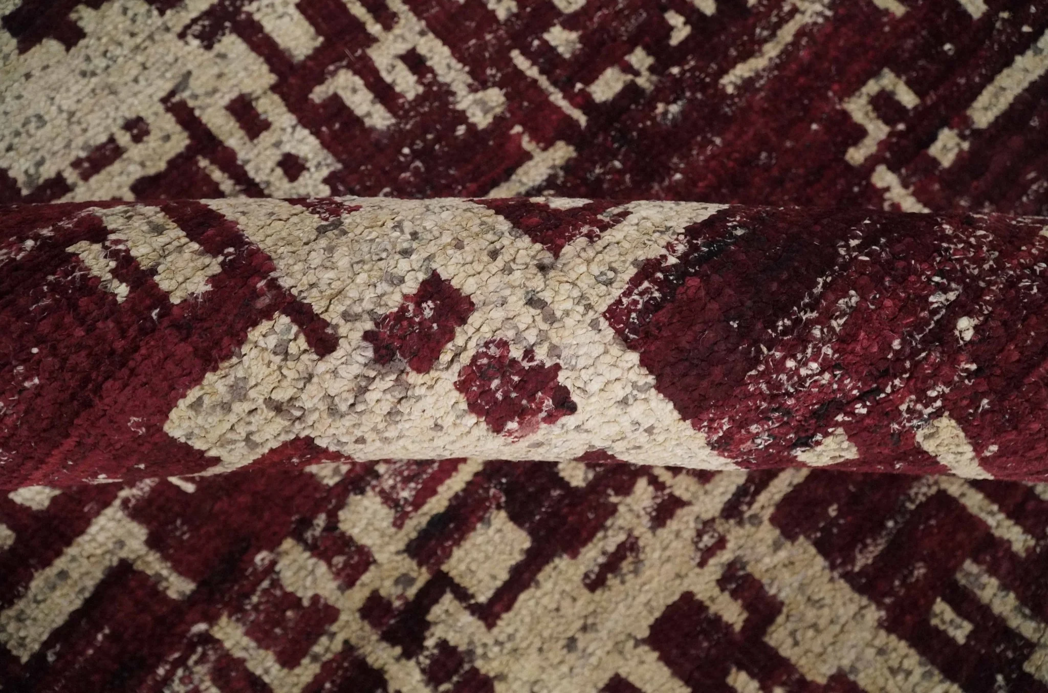 Hand Knotted 5x8 Maroon and Beige Modern Abstract Contemporary Recycled Silk Area Rug - Image 4