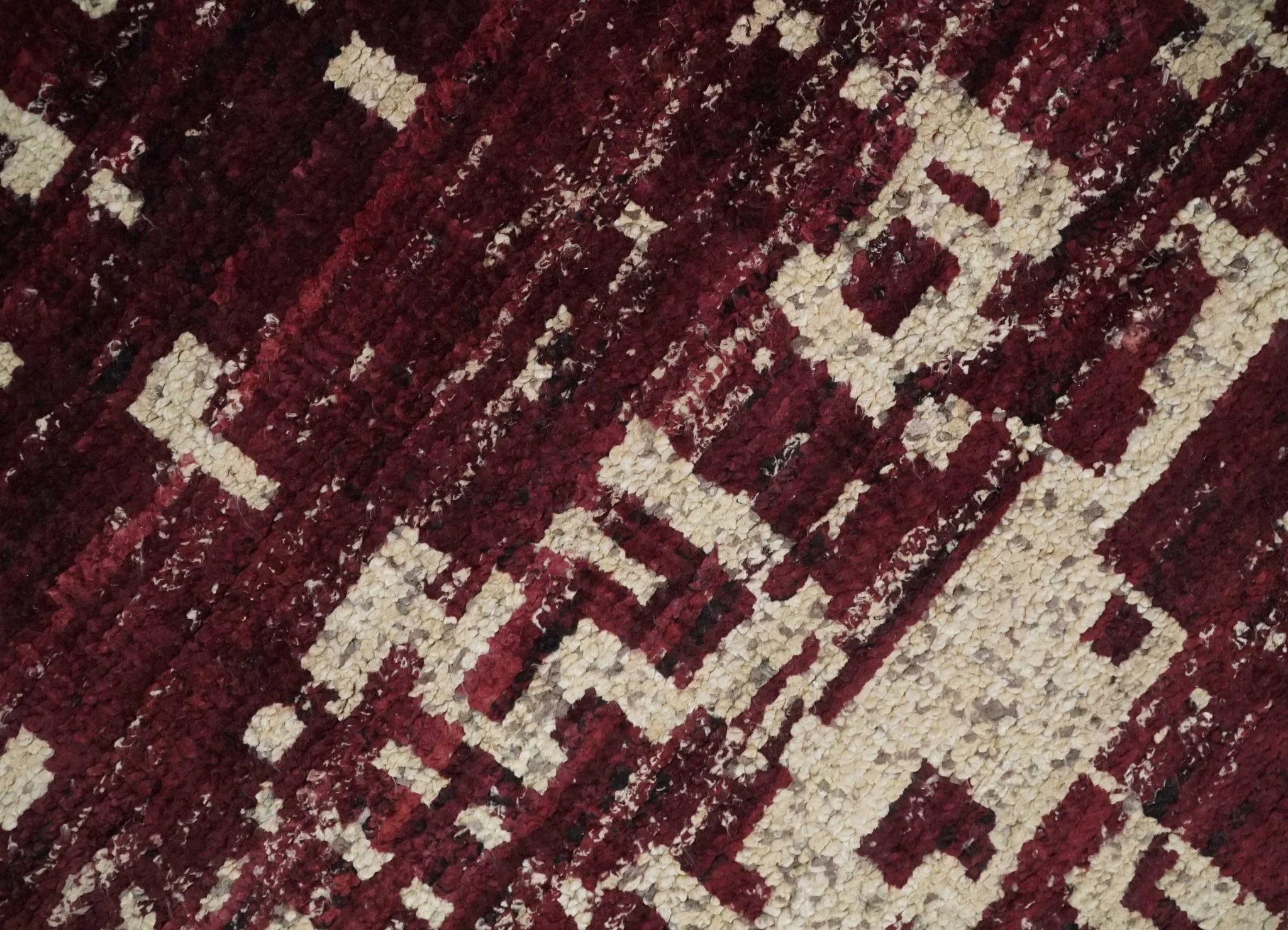 Hand Knotted 5x8 Maroon and Beige Modern Abstract Contemporary Recycled Silk Area Rug - Image 5