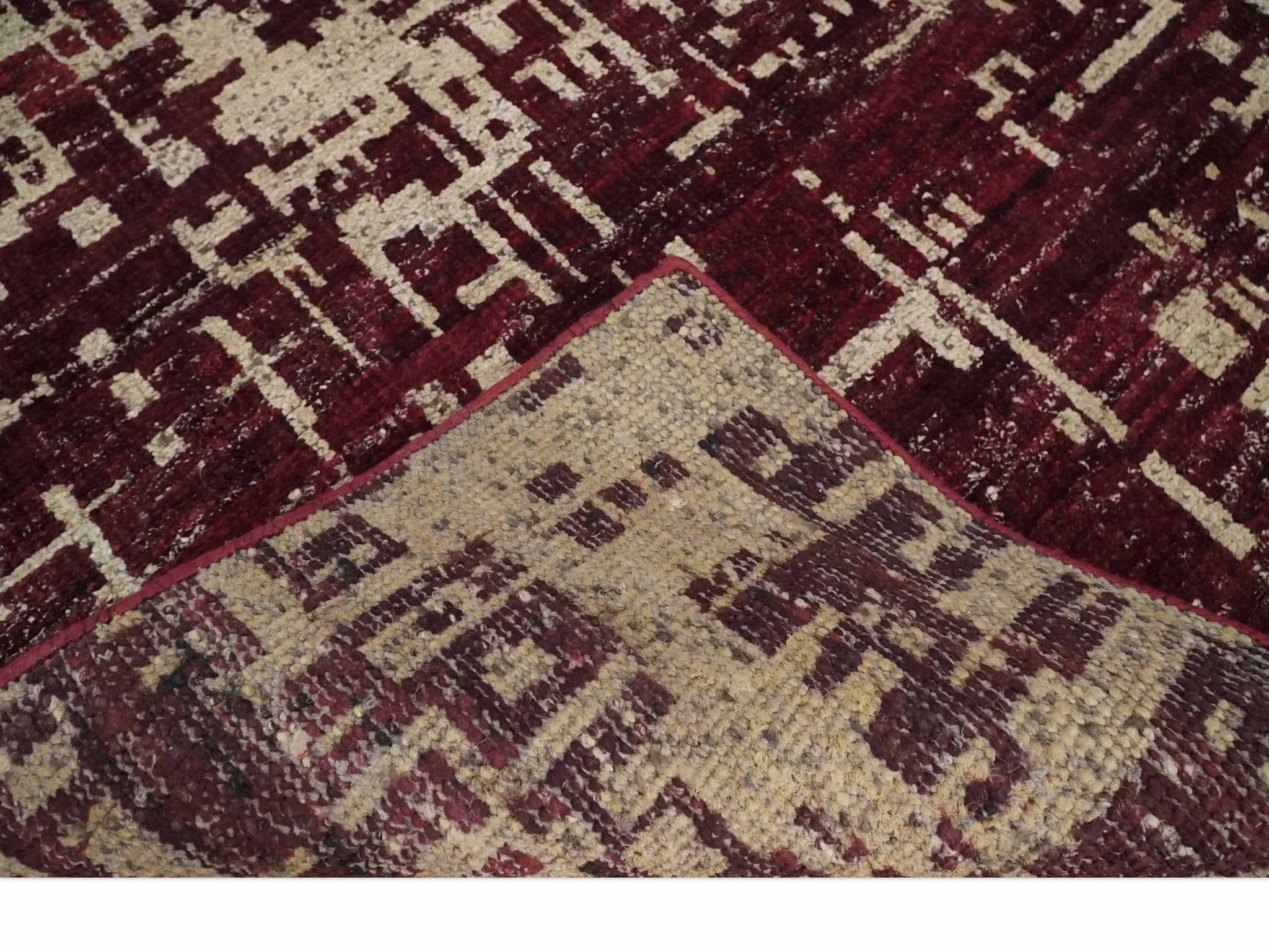 Hand Knotted 5x8 Maroon and Beige Modern Abstract Contemporary Recycled Silk Area Rug - Image 7