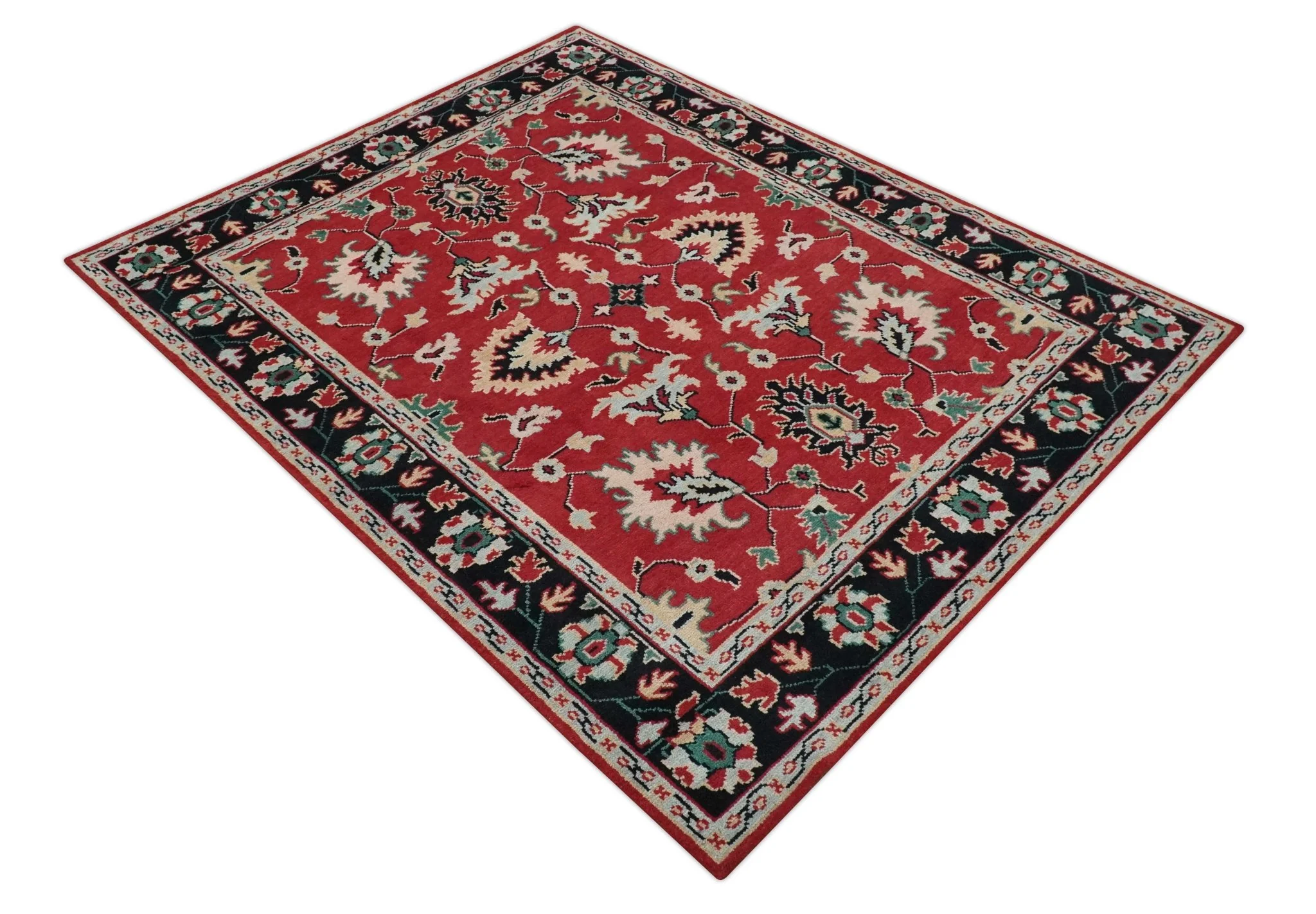 Red and Black Hand Knotted Traditional Oushak Custom made wool Area Rug - Image 10
