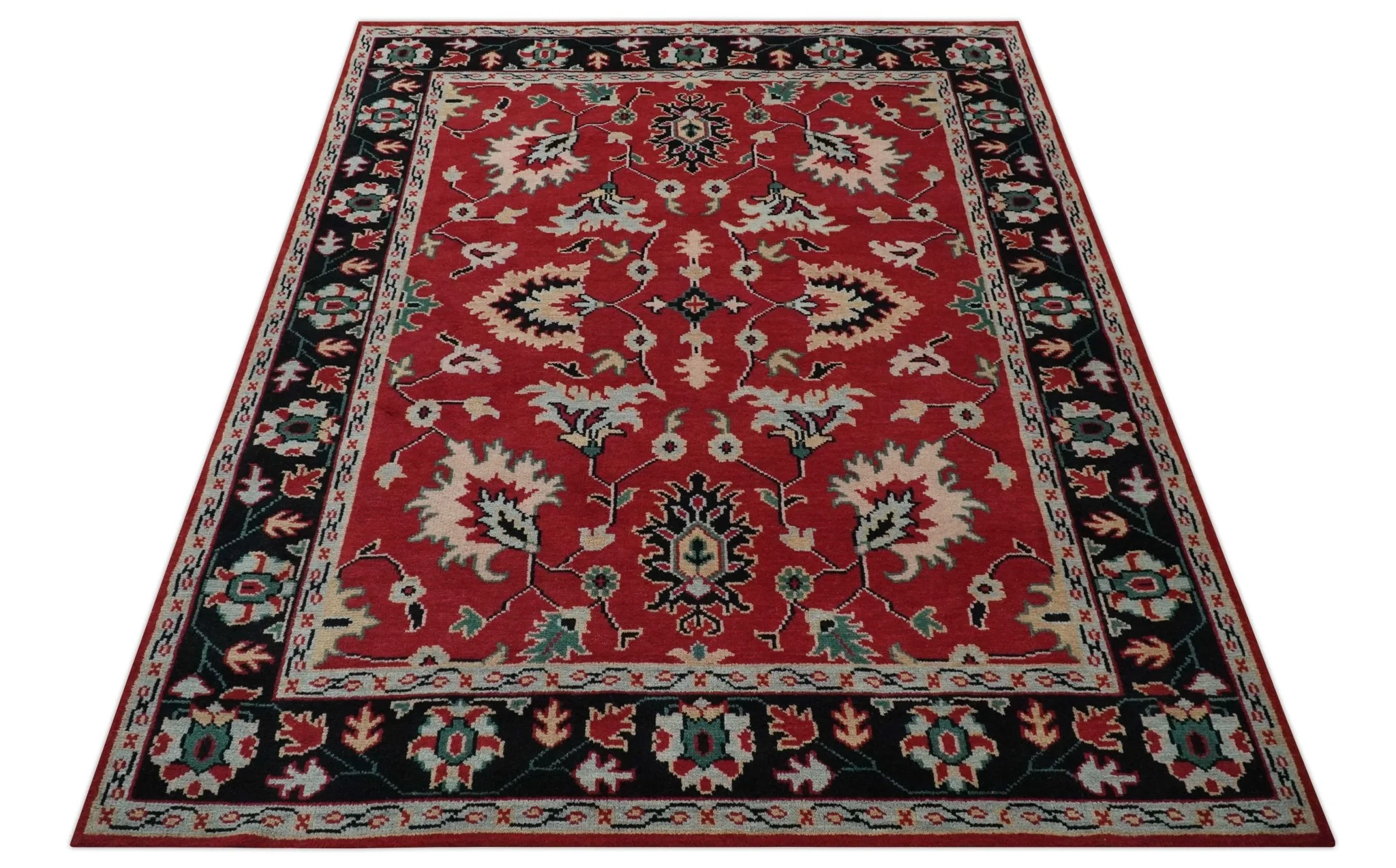 Red and Black Hand Knotted Traditional Oushak Custom made wool Area Rug - Image 11