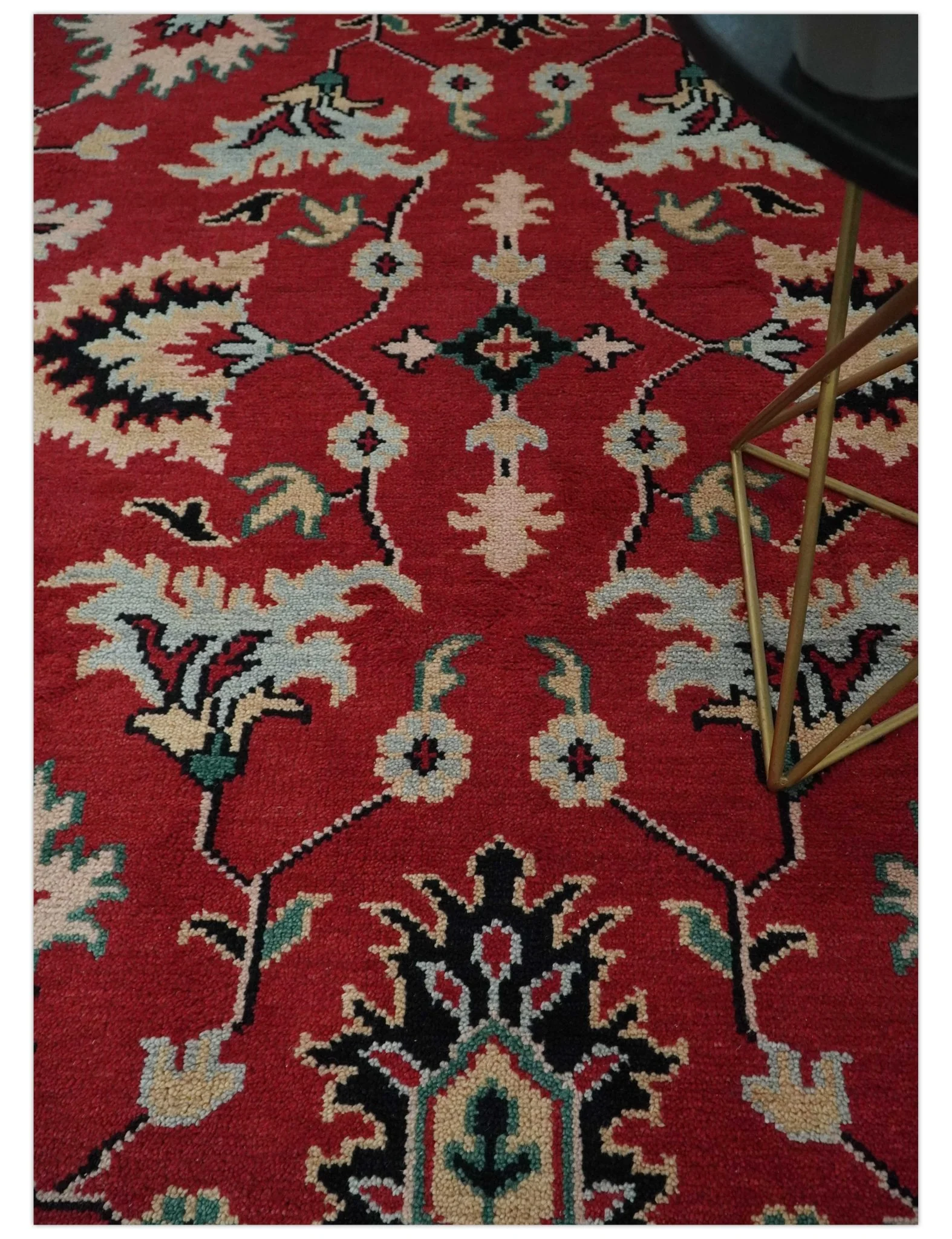 Red and Black Hand Knotted Traditional Oushak Custom made wool Area Rug - Image 3