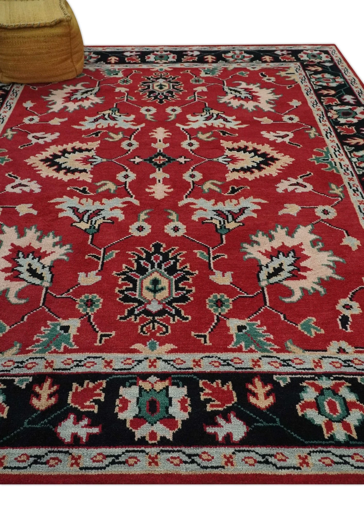 Red and Black Hand Knotted Traditional Oushak Custom made wool Area Rug - Image 4