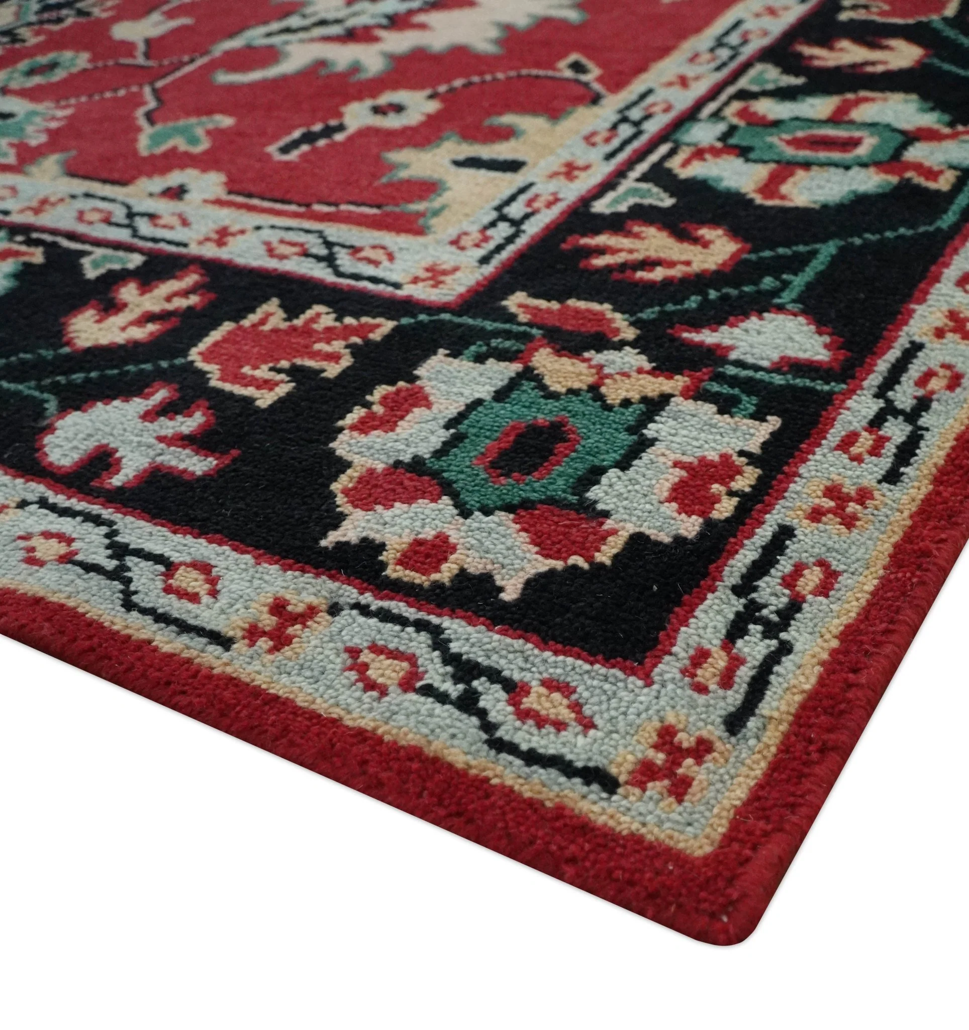 Red and Black Hand Knotted Traditional Oushak Custom made wool Area Rug - Image 6