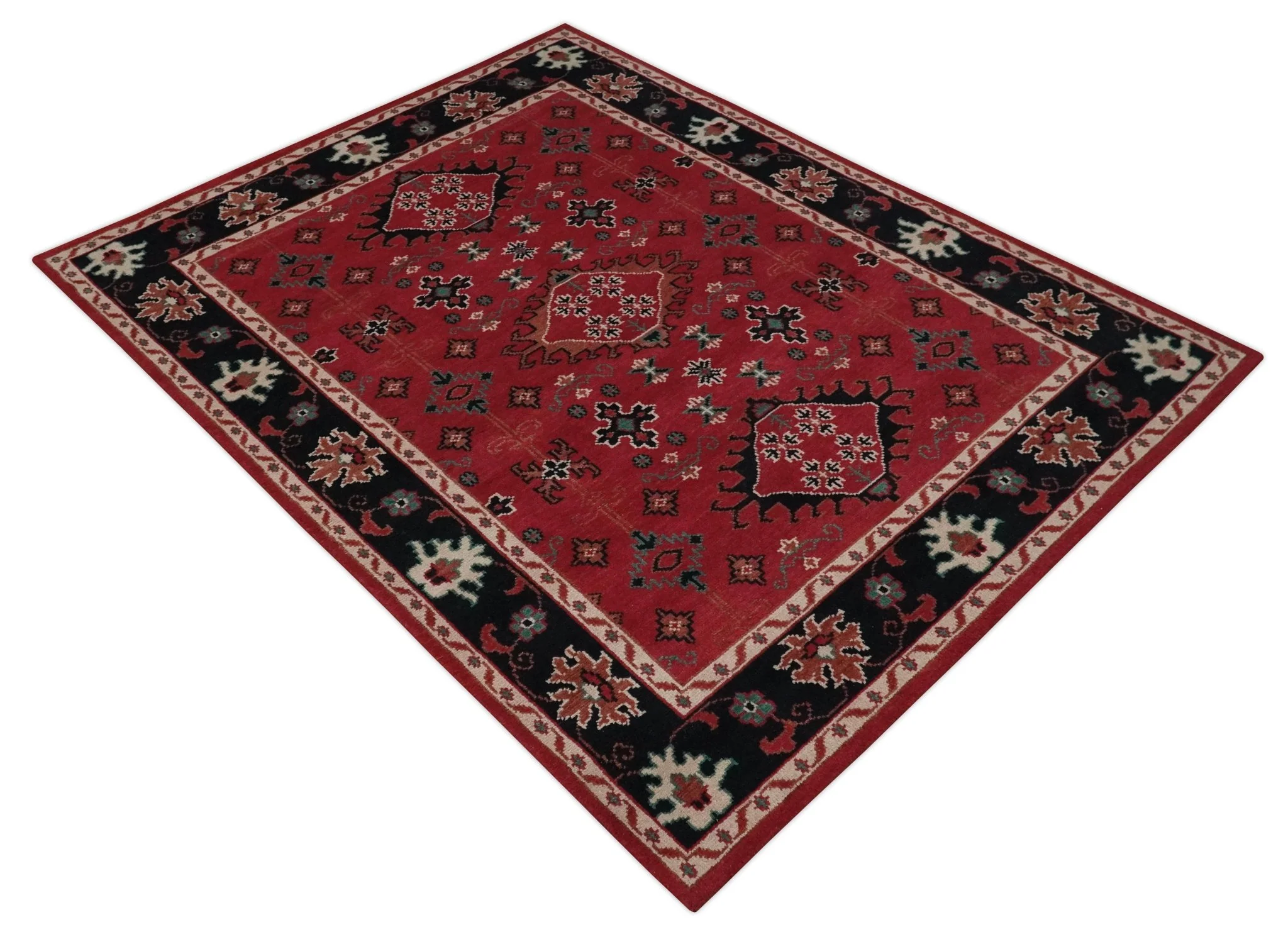 Maroon and Black Traditional Oriental Hand Knotted Custom Made wool Area Rug - Image 10