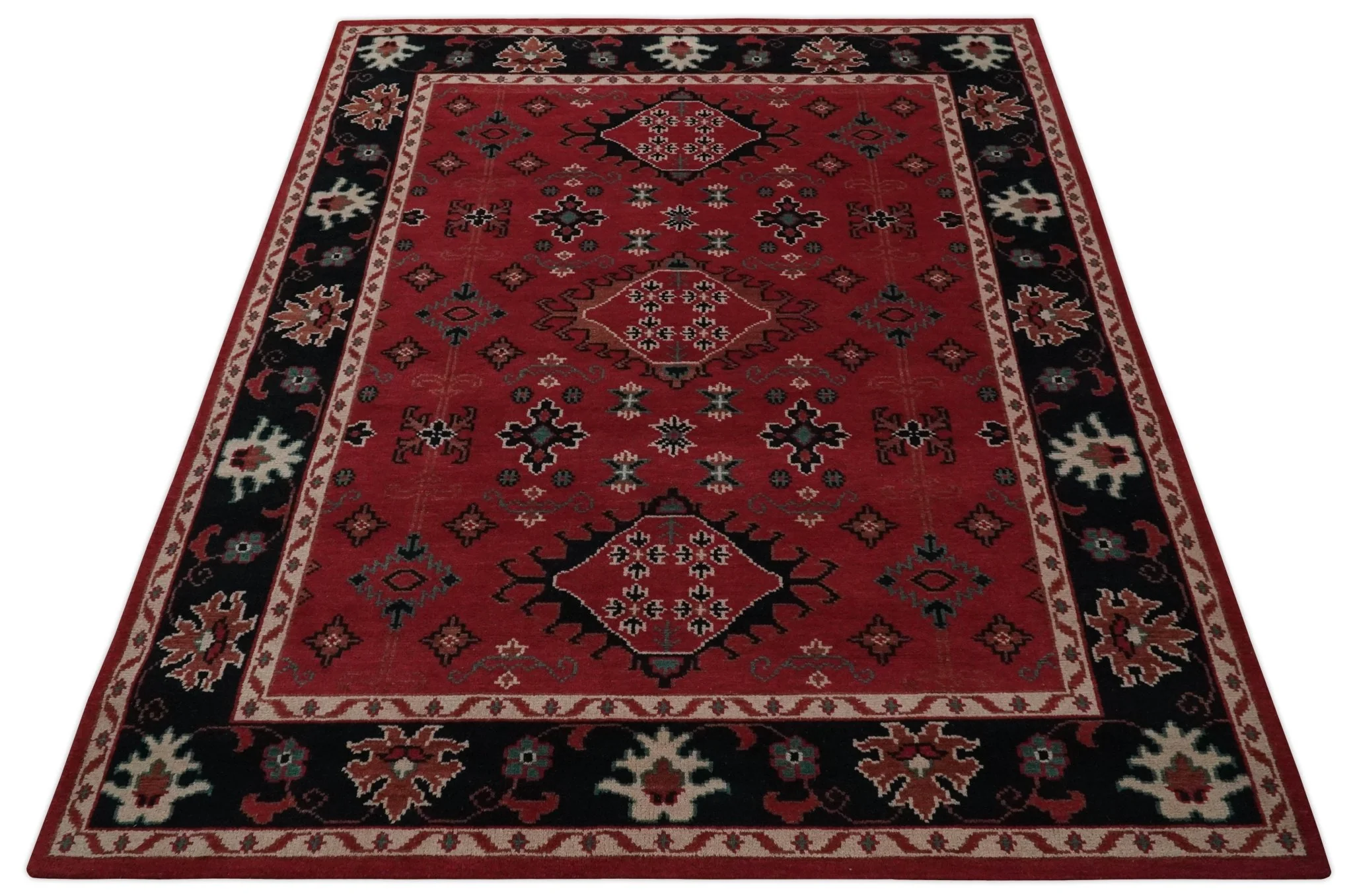 Maroon and Black Traditional Oriental Hand Knotted Custom Made wool Area Rug - Image 11