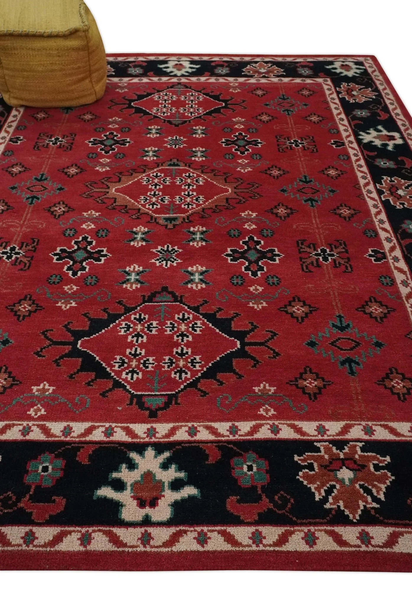 Maroon and Black Traditional Oriental Hand Knotted Custom Made wool Area Rug - Image 4