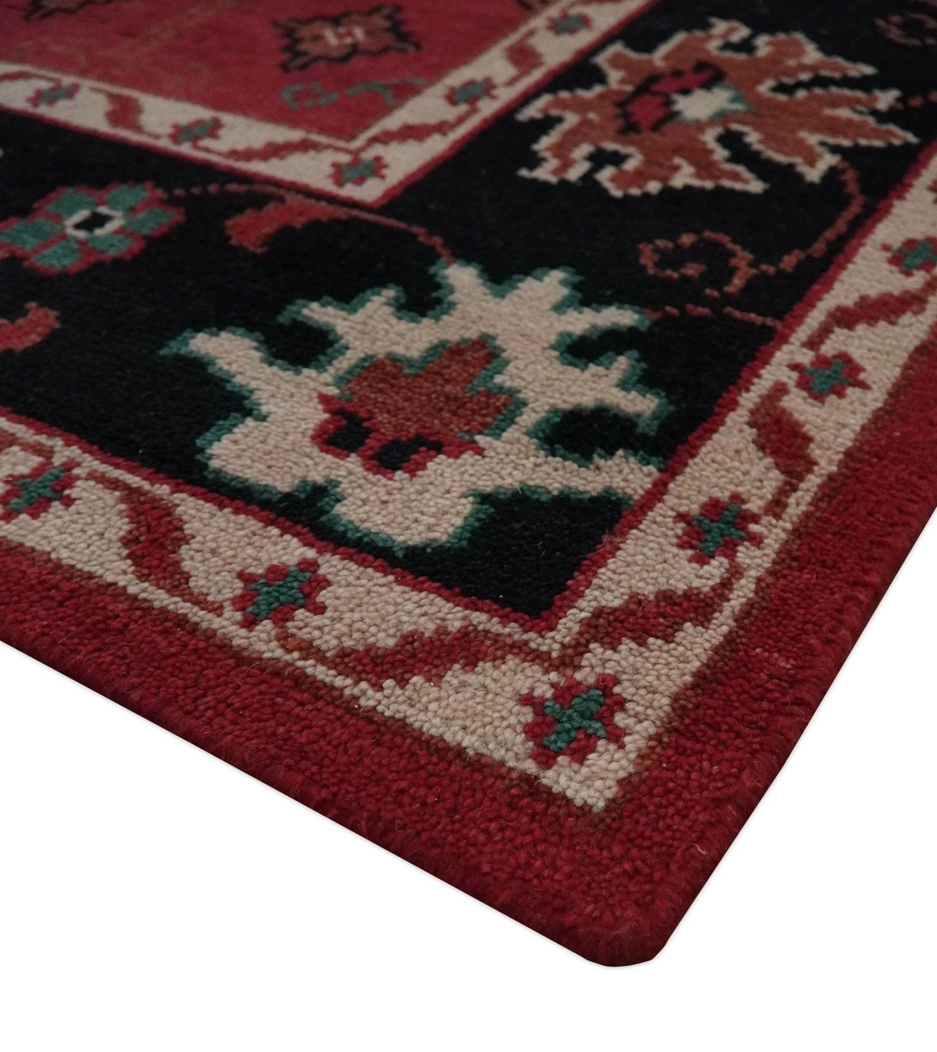 Maroon and Black Traditional Oriental Hand Knotted Custom Made wool Area Rug - Image 6