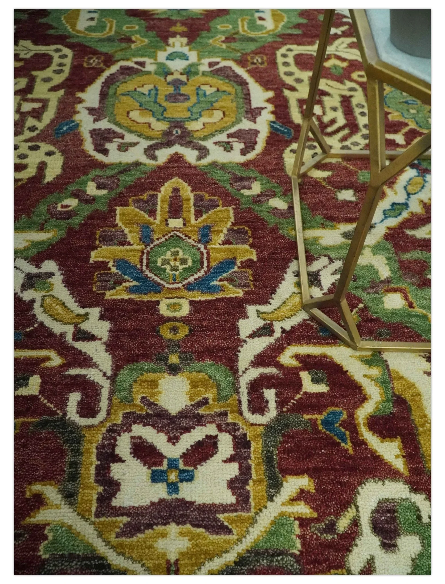 Maroon and Green Hand Knotted Traditional Large Design Multi Size wool area rug - Image 2