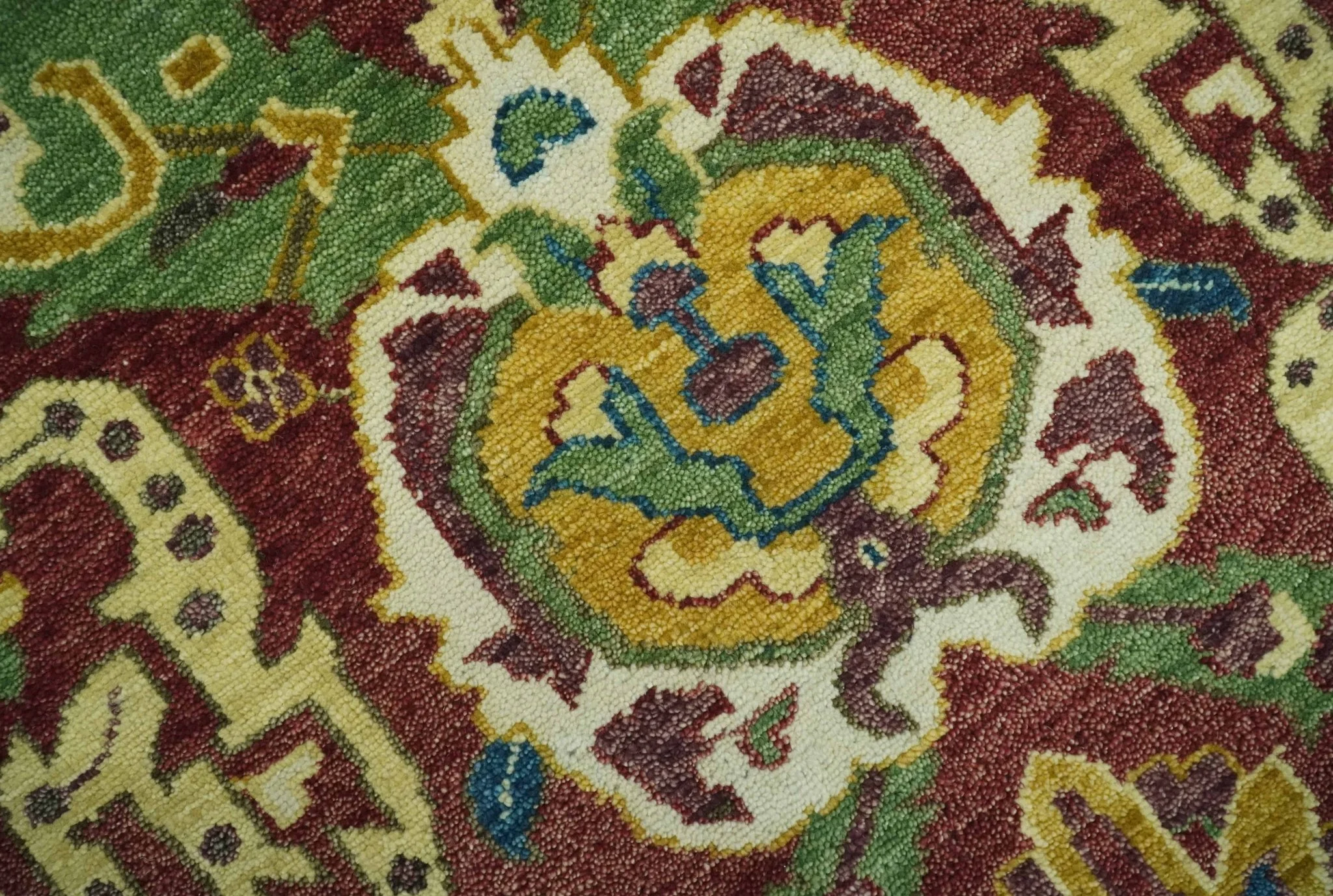 Maroon and Green Hand Knotted Traditional Large Design Multi Size wool area rug - Image 4