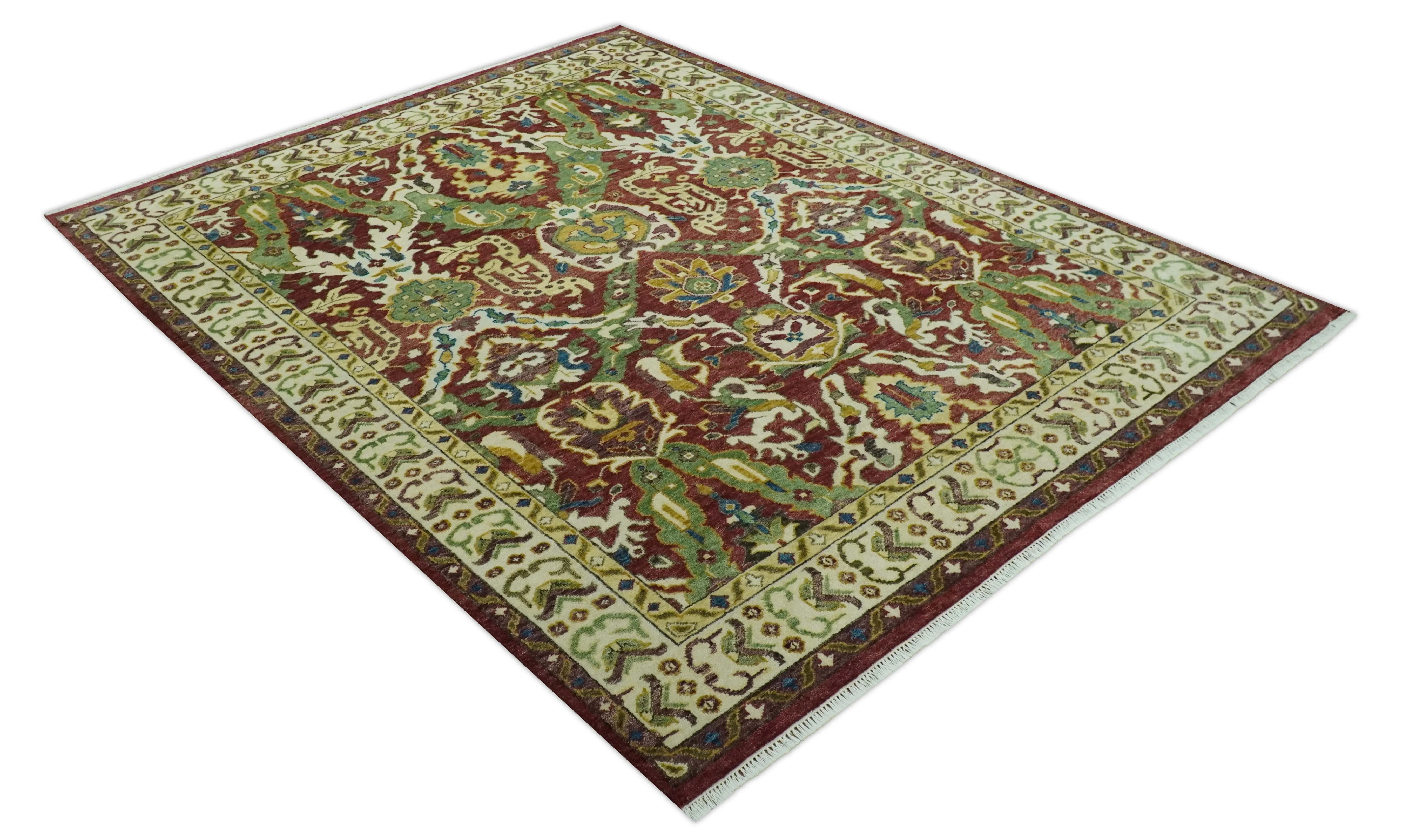 Maroon and Green Hand Knotted Traditional Large Design 8x10 wool area rug - Image 10