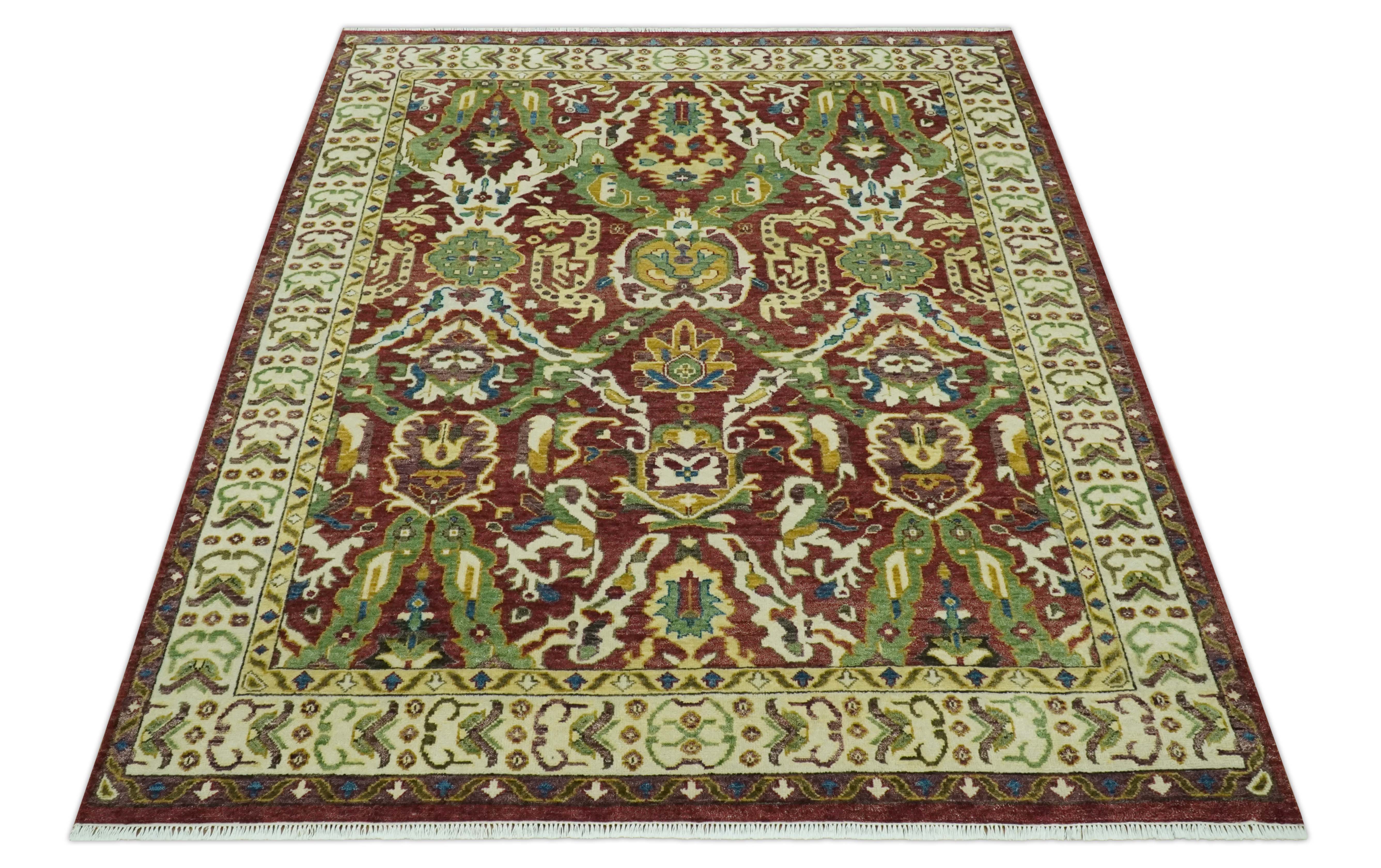 Maroon and Green Hand Knotted Traditional Large Design 8x10 wool area rug - Image 11
