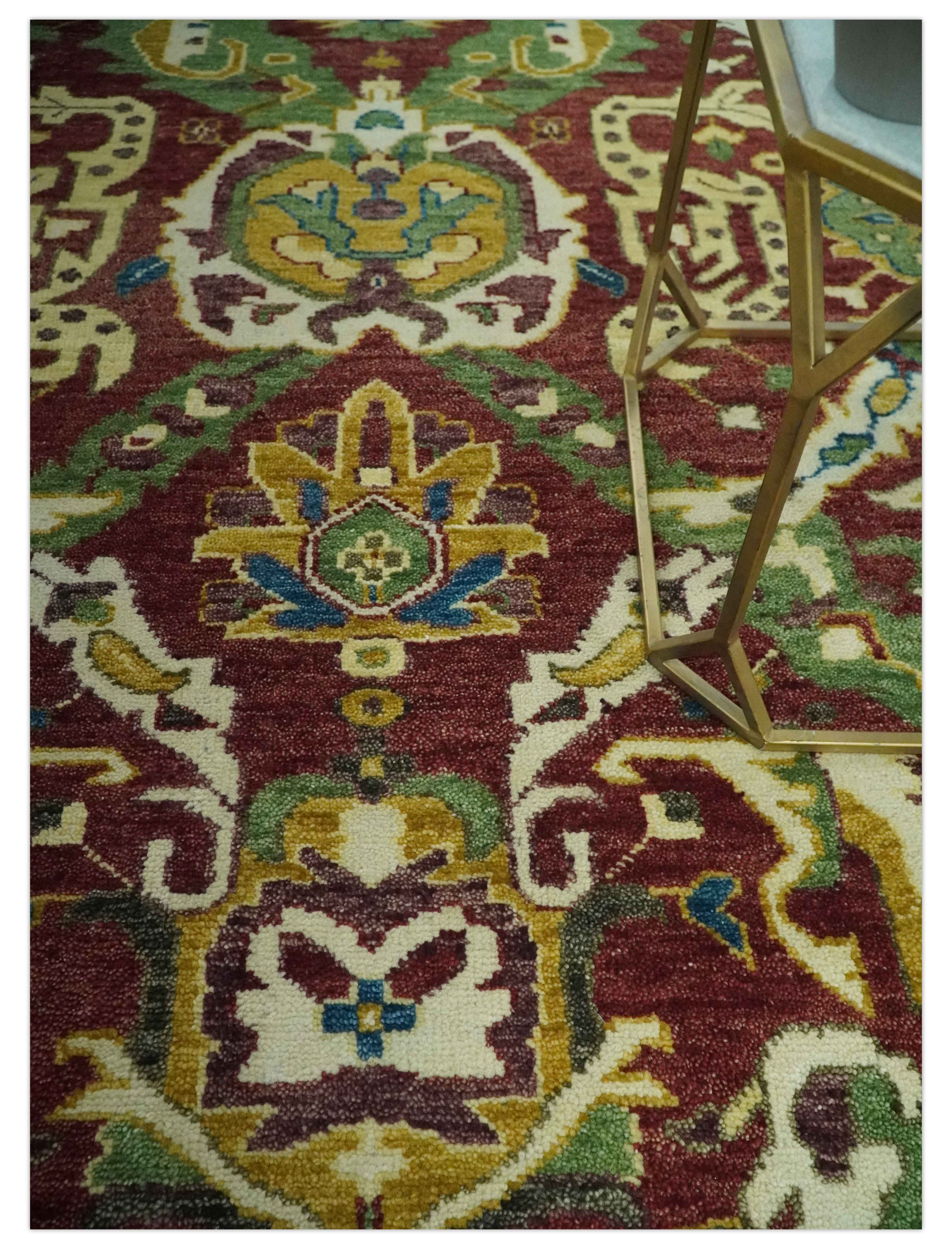 Maroon and Green Hand Knotted Traditional Large Design 8x10 wool area rug - Image 2