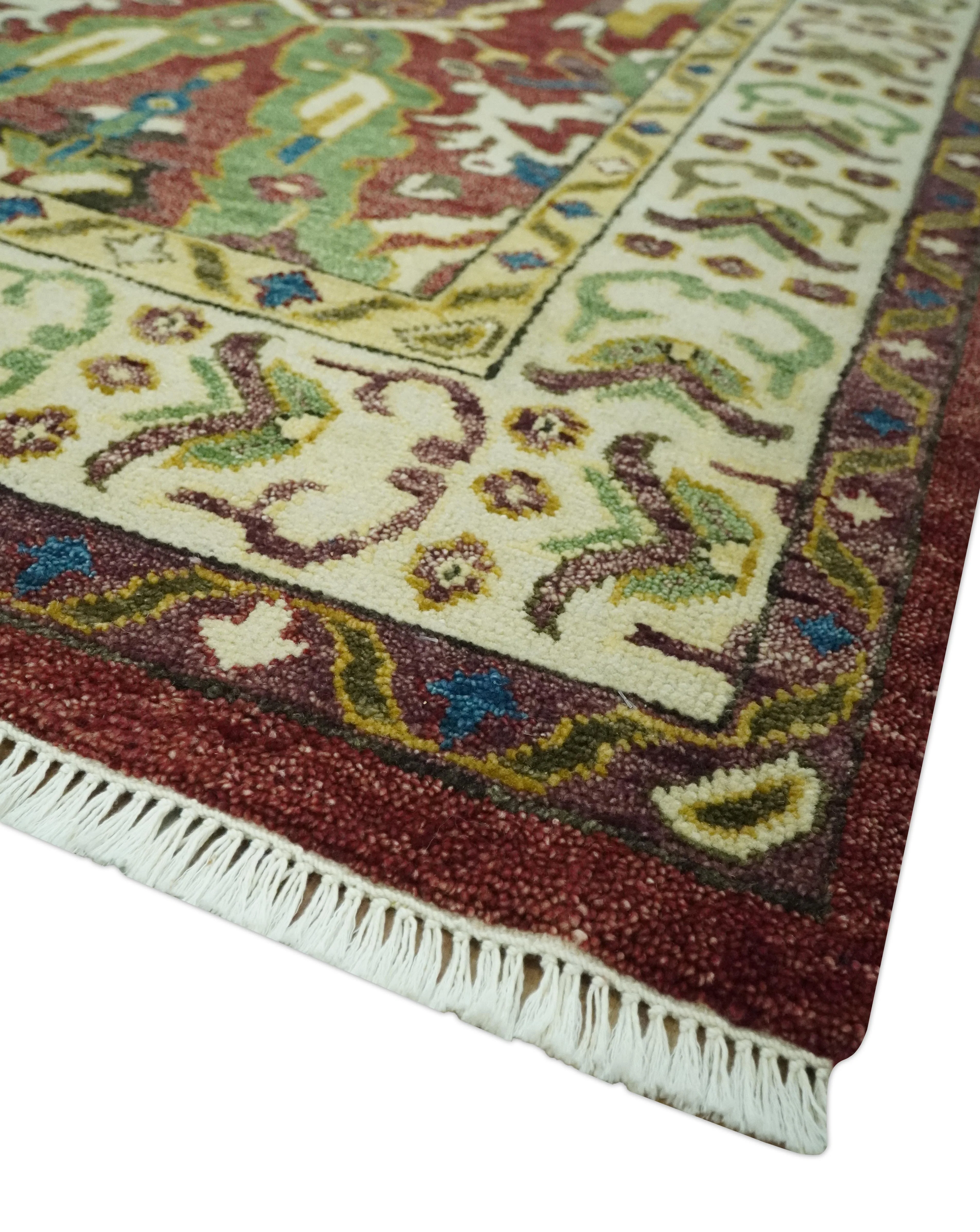 Maroon and Green Hand Knotted Traditional Large Design 8x10 wool area rug - Image 5
