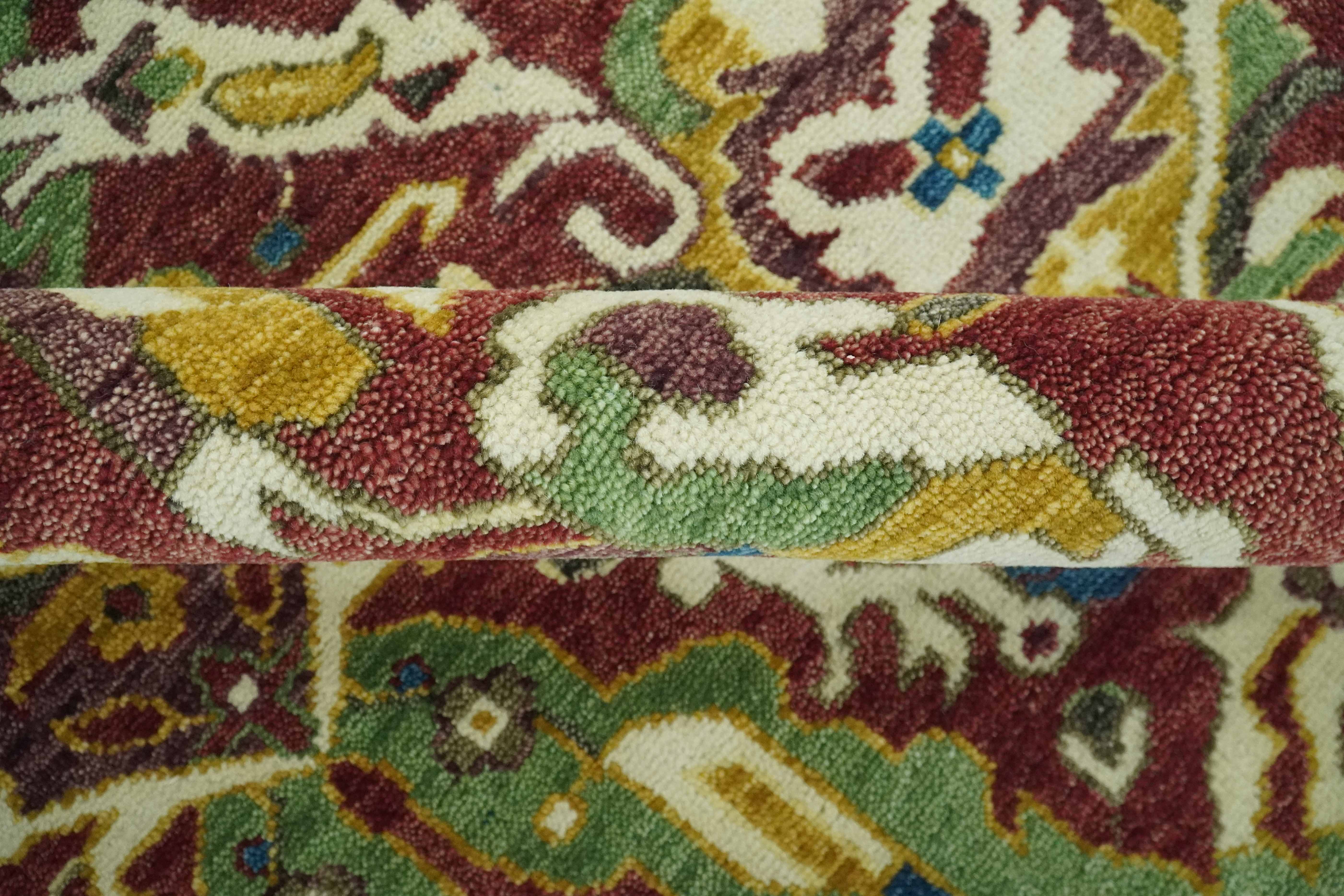 Maroon and Green Hand Knotted Traditional Large Design 8x10 wool area rug - Image 6
