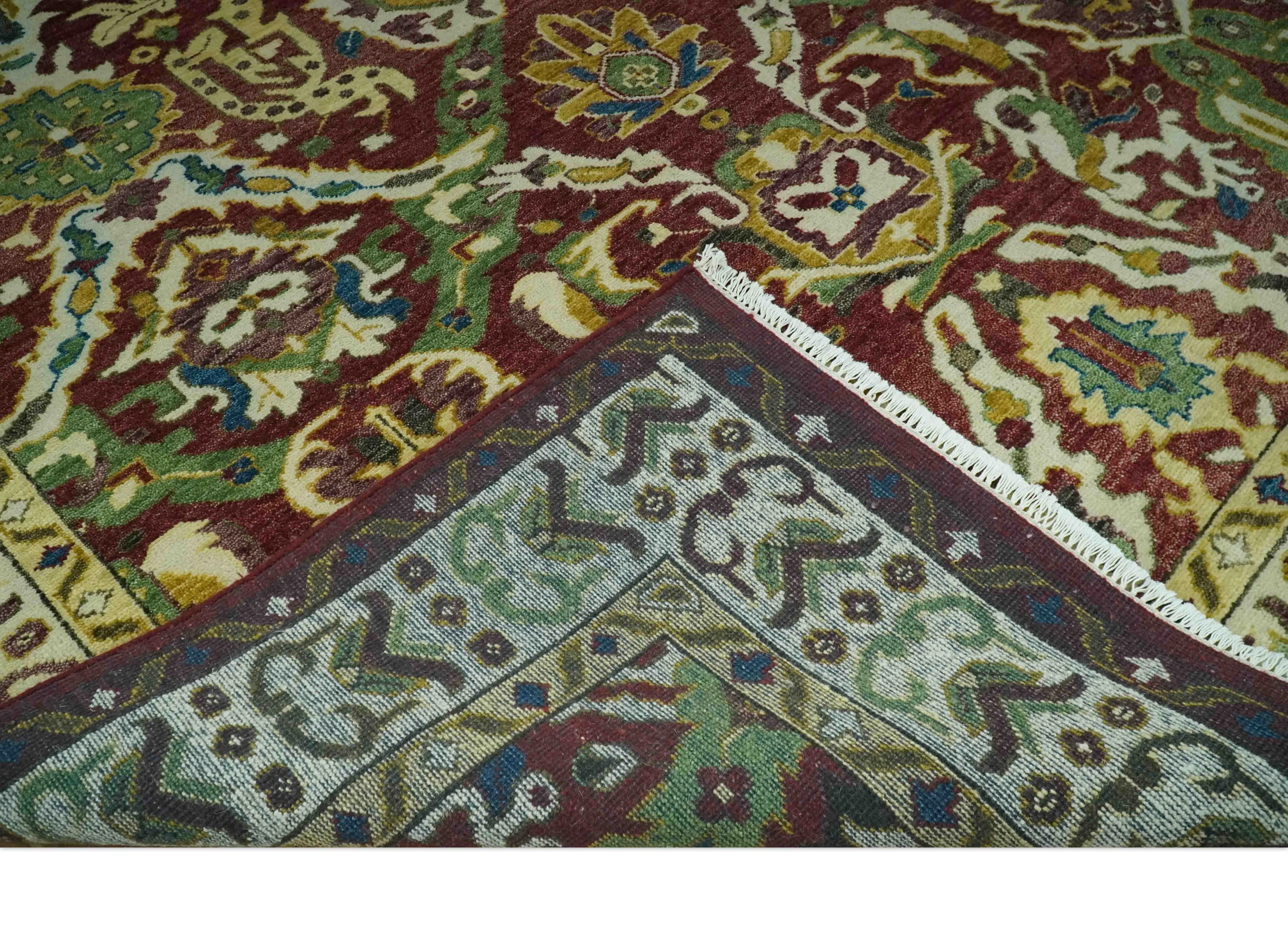 Maroon and Green Hand Knotted Traditional Large Design 8x10 wool area rug - Image 7