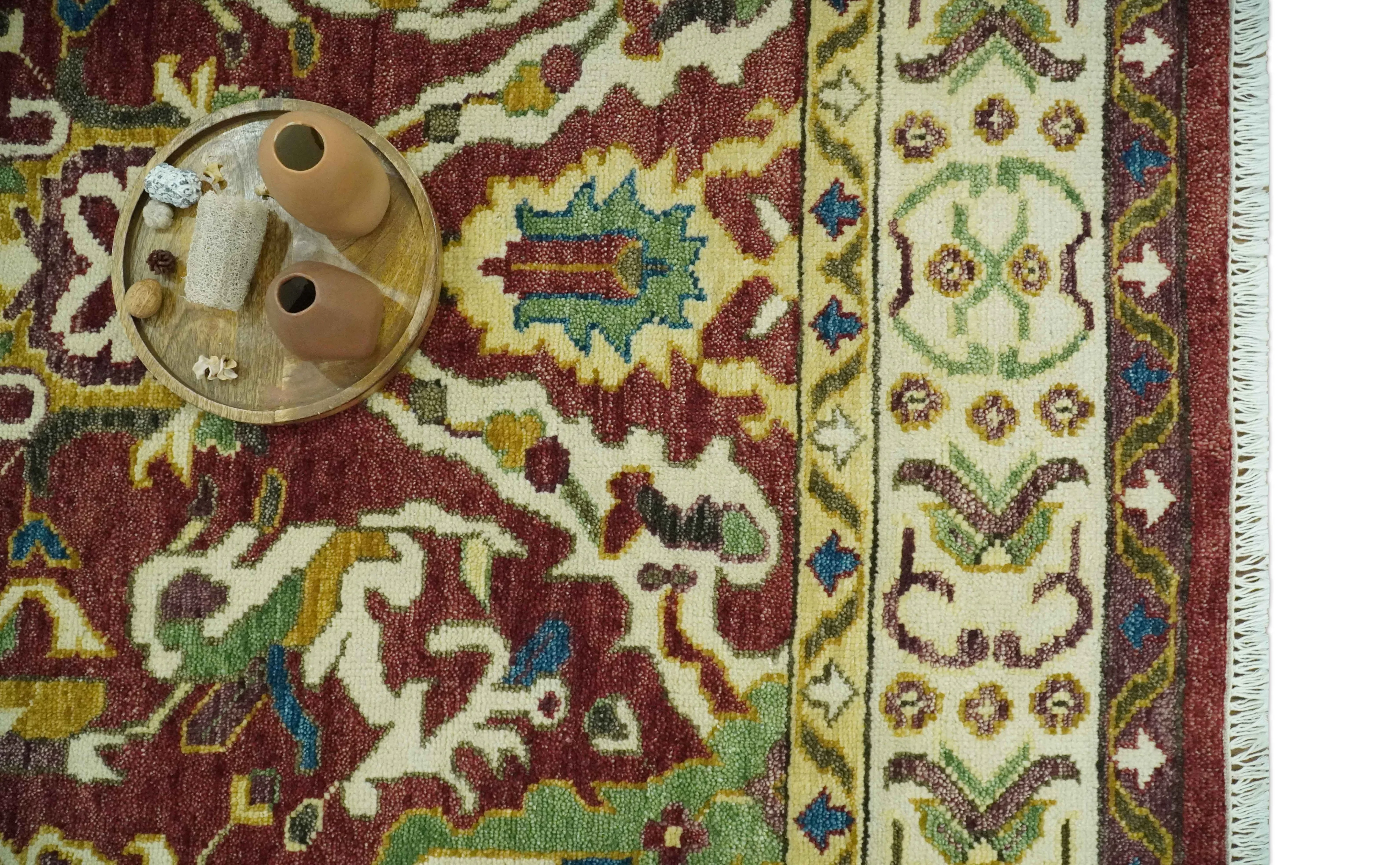 Maroon and Green Hand Knotted Traditional Large Design 8x10 wool area rug - Image 9
