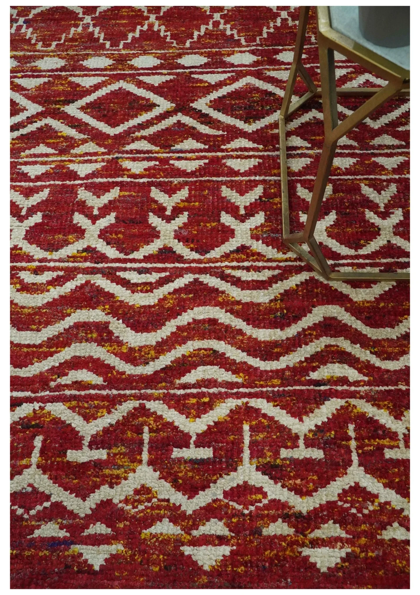 Maroon and Ivory 5.6x8.6 Hand Knotted Southwestern Tribal Trellis Recycled Silk Rug - Image 2