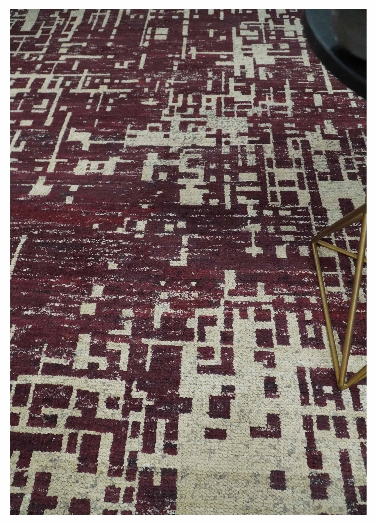 Hand Knotted 5x8 Maroon and Ivory Modern Abstract Contemporary Recycled Silk Area Rug - Image 2