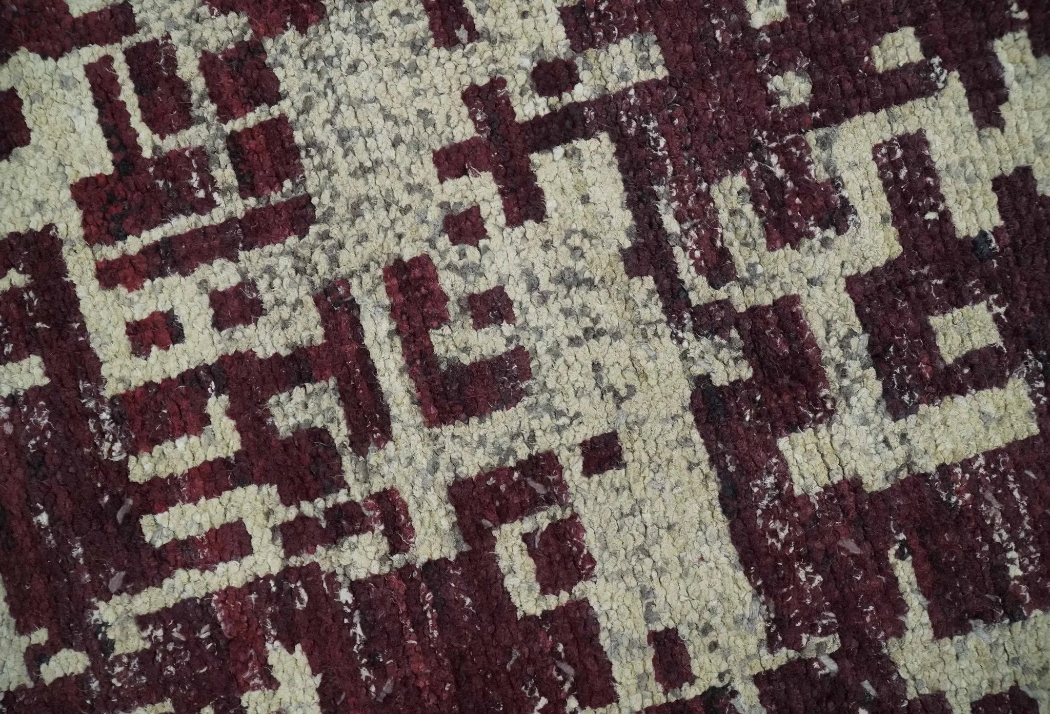 Hand Knotted 5x8 Maroon and Ivory Modern Abstract Contemporary Recycled Silk Area Rug - Image 4