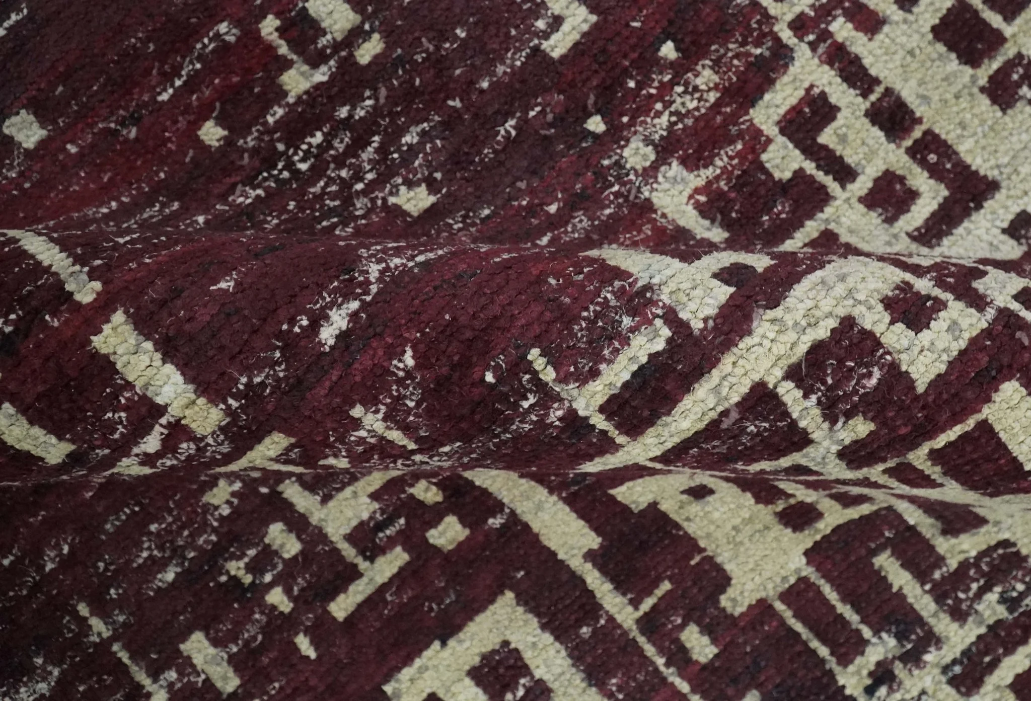 Hand Knotted 5x8 Maroon and Ivory Modern Abstract Contemporary Recycled Silk Area Rug - Image 6