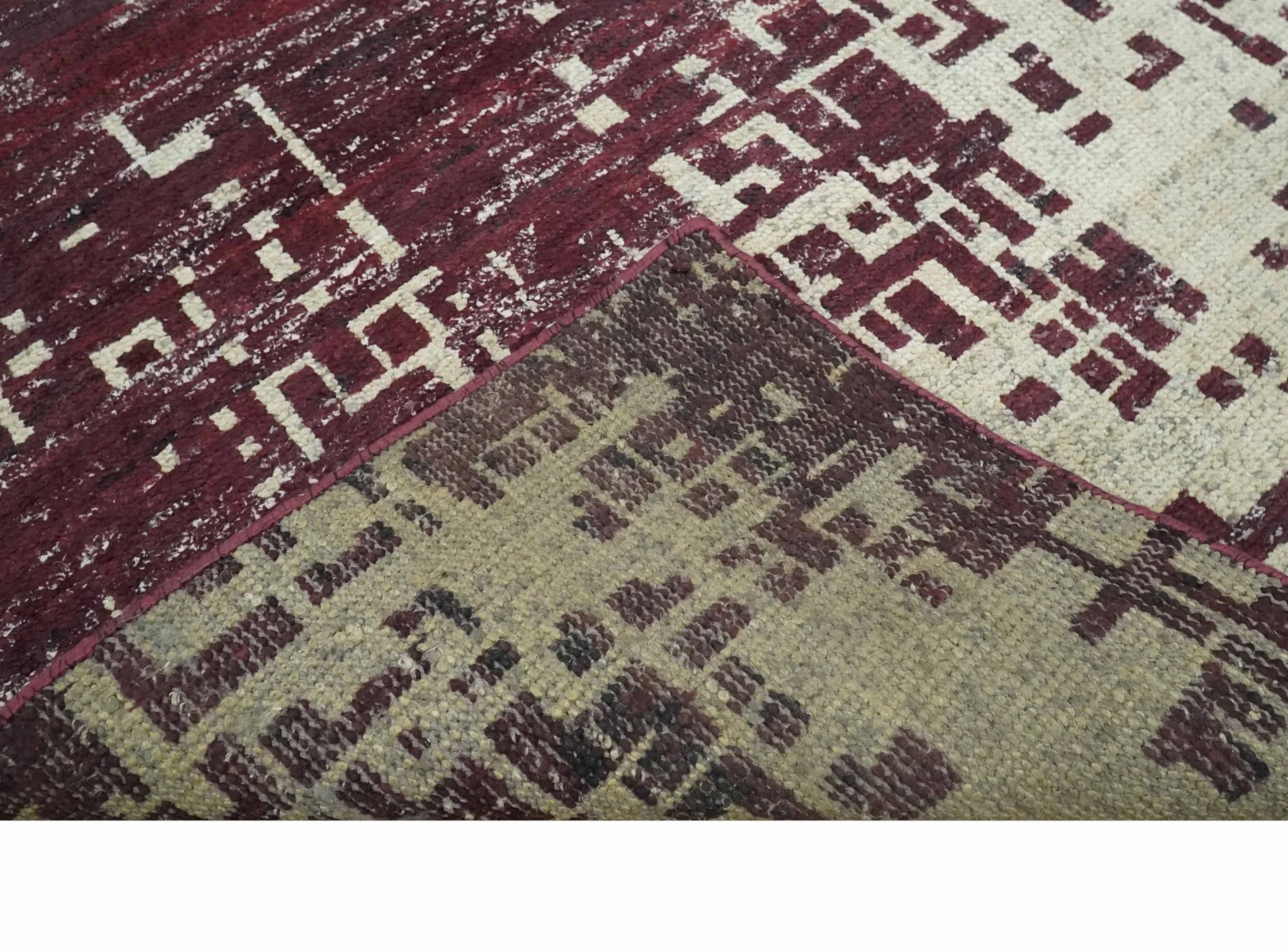 Hand Knotted 5x8 Maroon and Ivory Modern Abstract Contemporary Recycled Silk Area Rug - Image 7