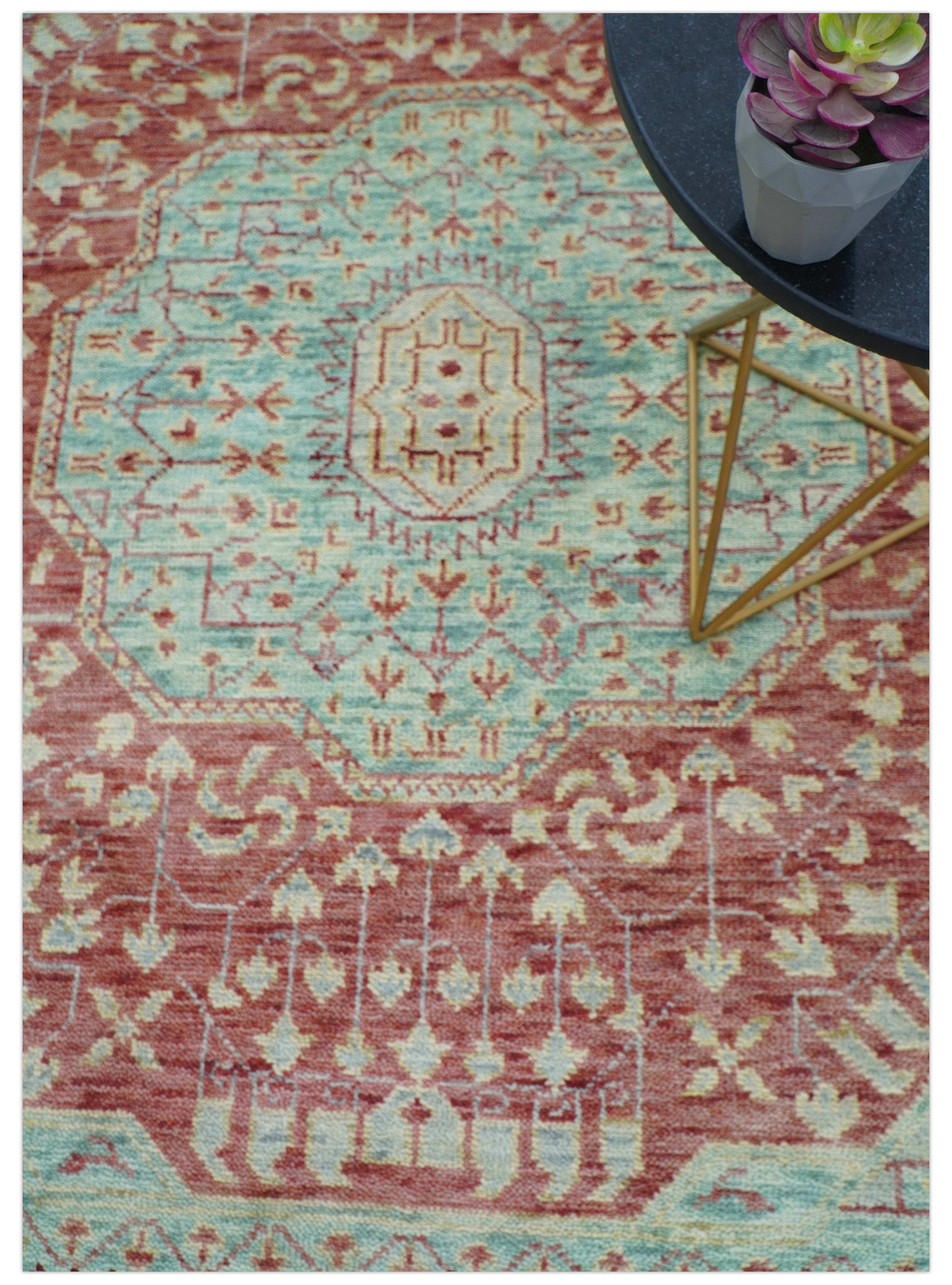 Maroon And Teal Traditional Mamluk Design Hand knotted 9x12 Wool Rug - Image 10