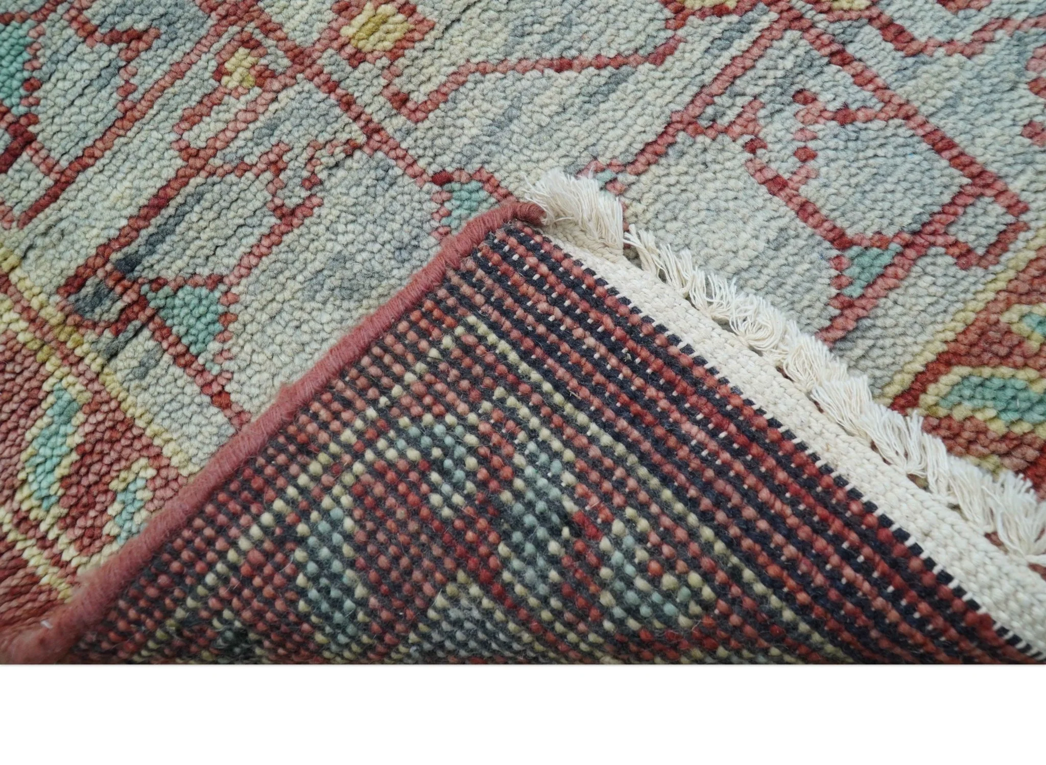 Maroon And Teal Traditional Mamluk Design Hand knotted 9x12 Wool Rug - Image 5