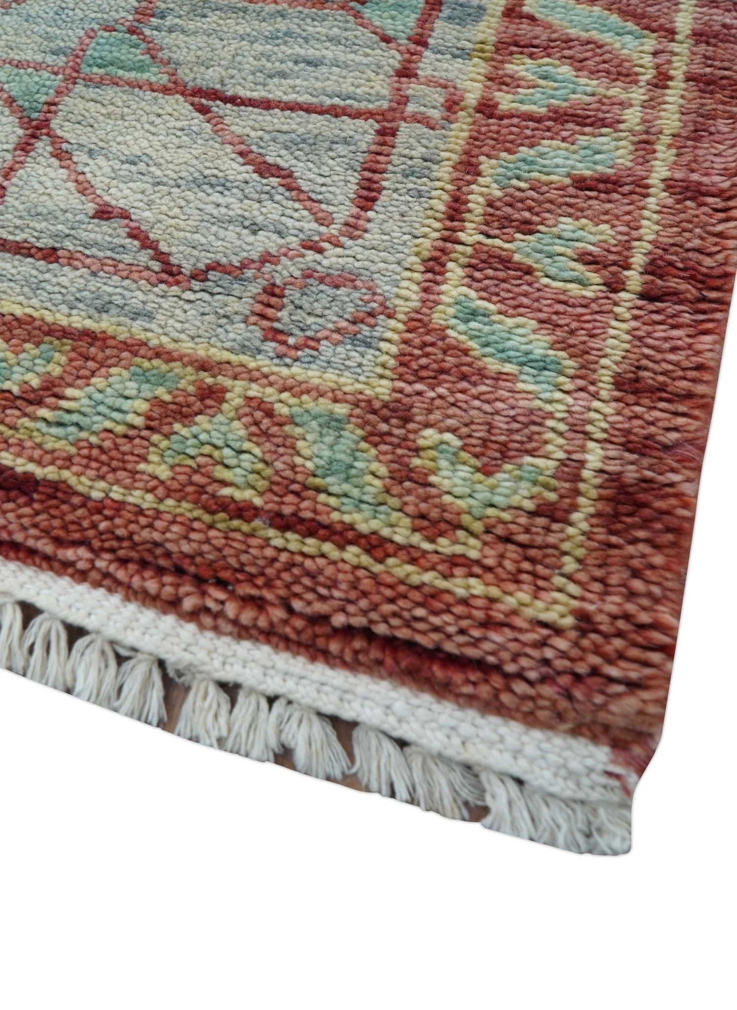 Maroon And Teal Traditional Mamluk Design Hand knotted 9x12 Wool Rug - Image 6