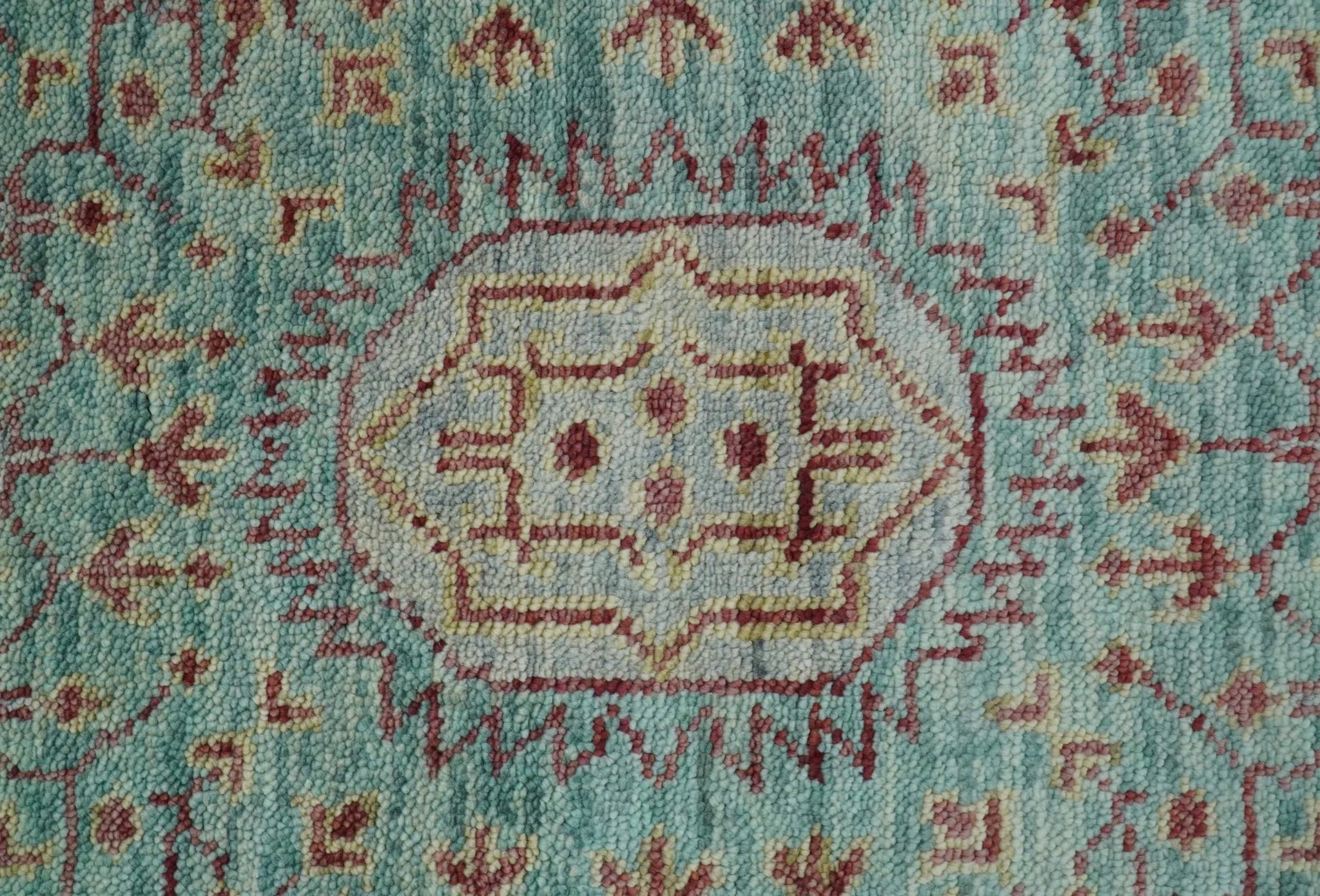 Maroon And Teal Traditional Mamluk Design Hand knotted 9x12 Wool Rug - Image 8
