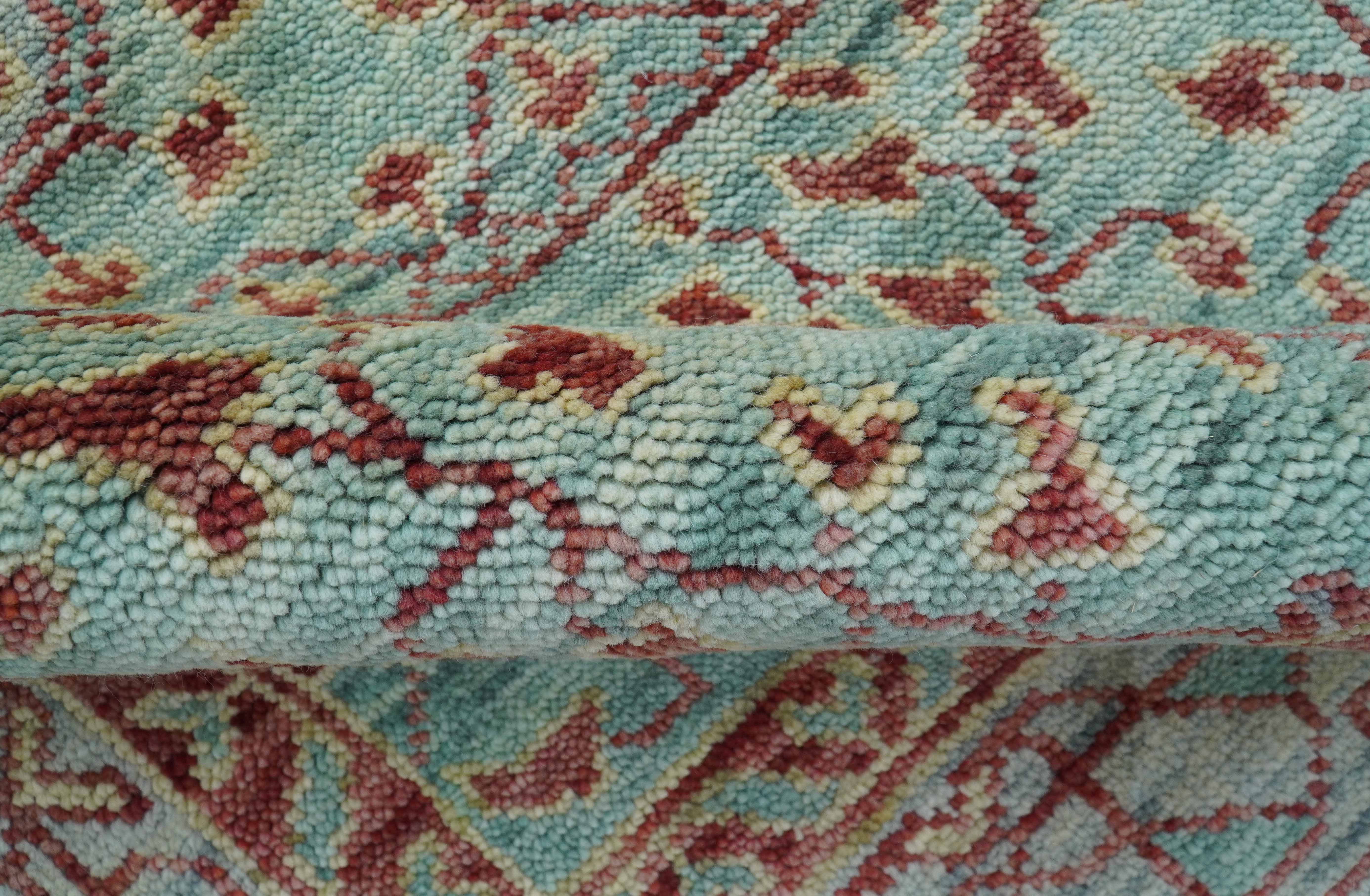 Maroon And Teal Traditional Mamluk Design Hand knotted 9x12 Wool Rug - Image 9