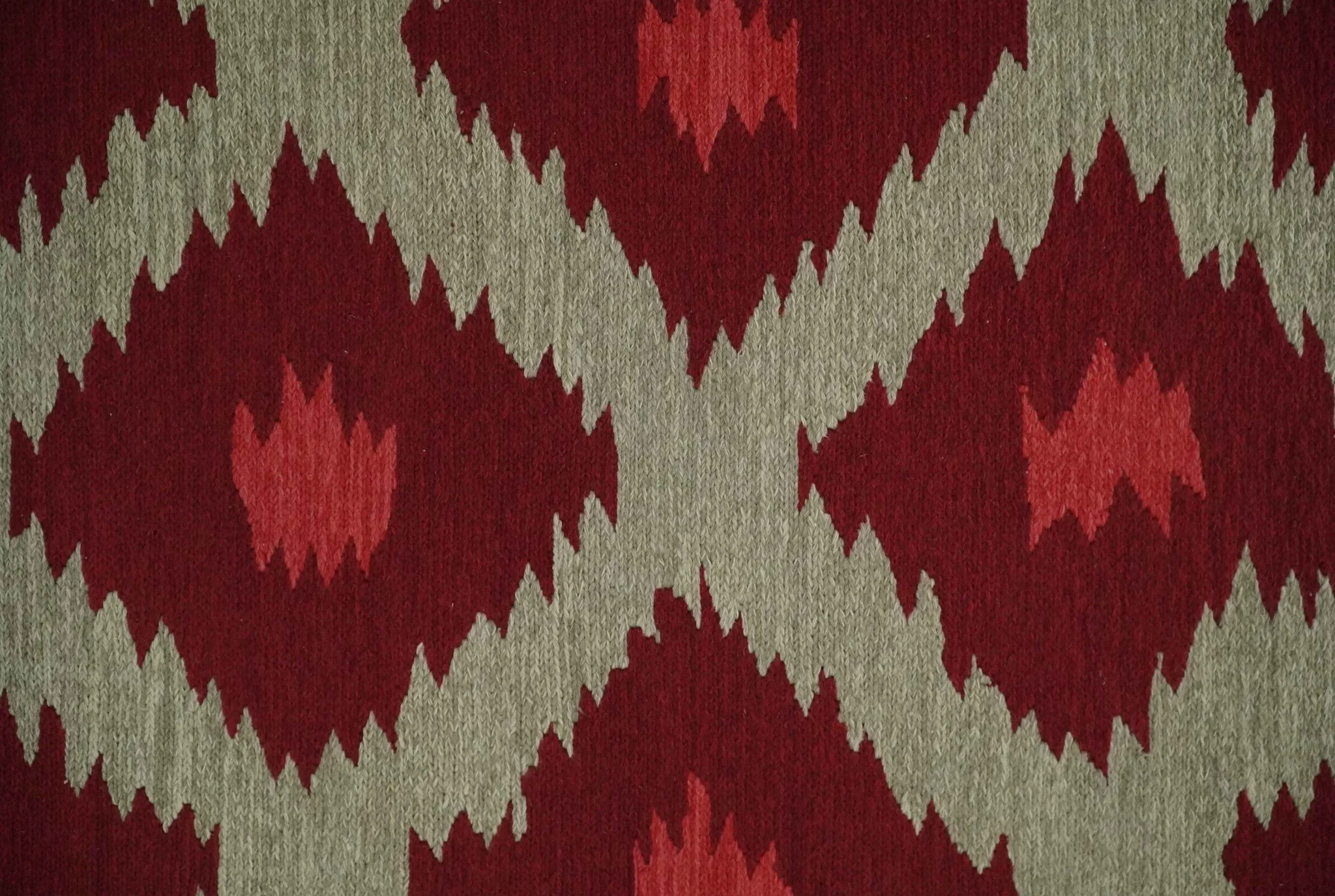 Maroon, Beige and Rust 3x5 Ikat Pattern Hand Woven Soumak Dhurrie Wool Area Rug - Image 2