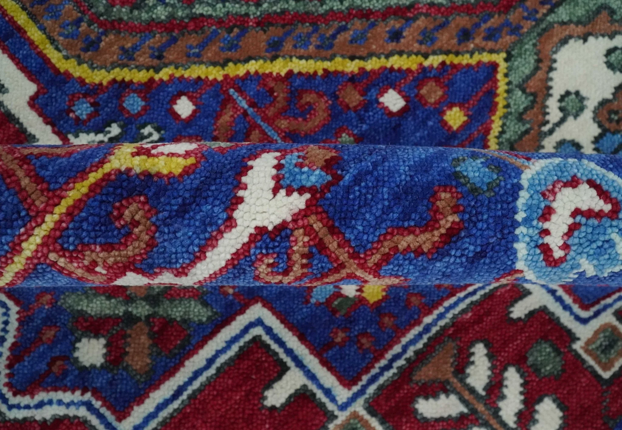 Maroon, Blue and ivory Hand Knotted Antique 8x10 Traditional Wool Rug - Image 8