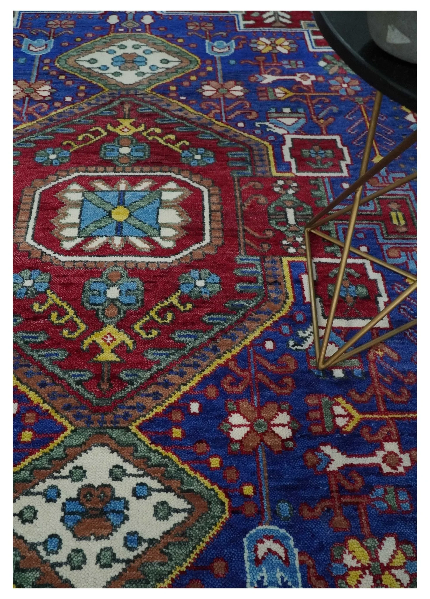 Custom Made Maroon, Blue and ivory Hand Knotted Traditional Wool Rug - Image 2