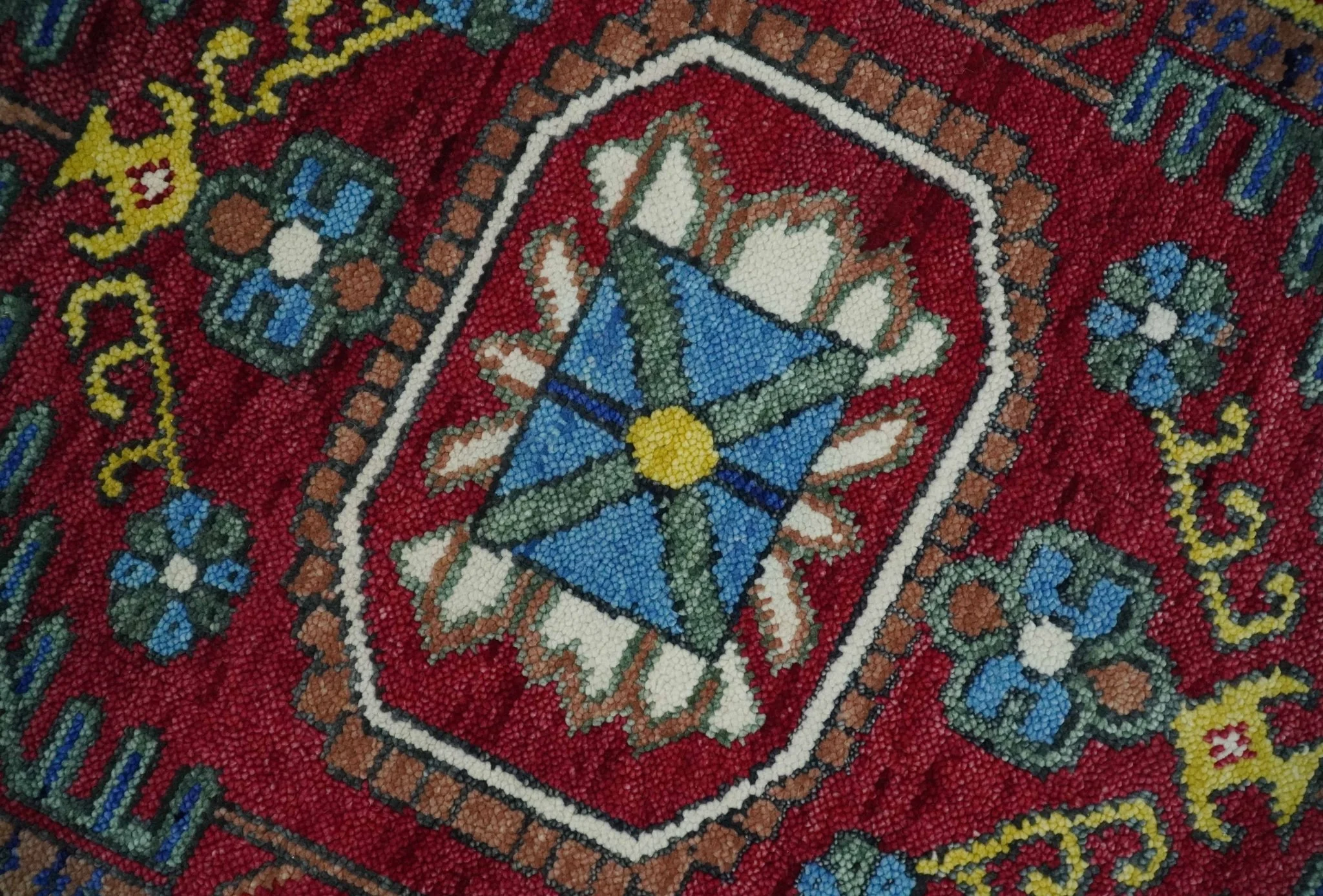 Custom Made Maroon, Blue and ivory Hand Knotted Traditional Wool Rug - Image 4