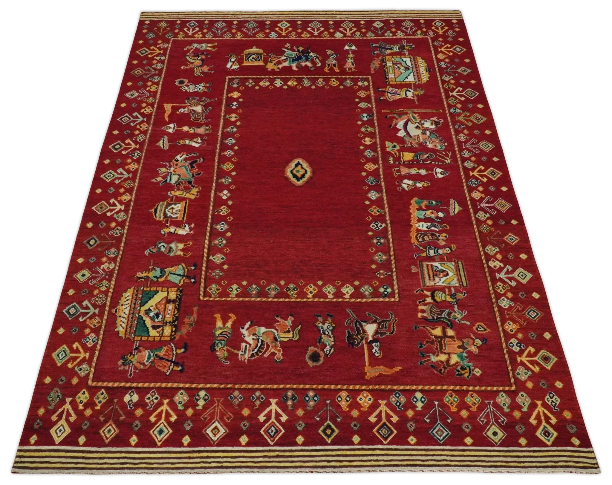 Maroon Indian Wedding 5x7, Hand Spun Wool Hand Knotted Antique Rug | KNT20 - Image 10