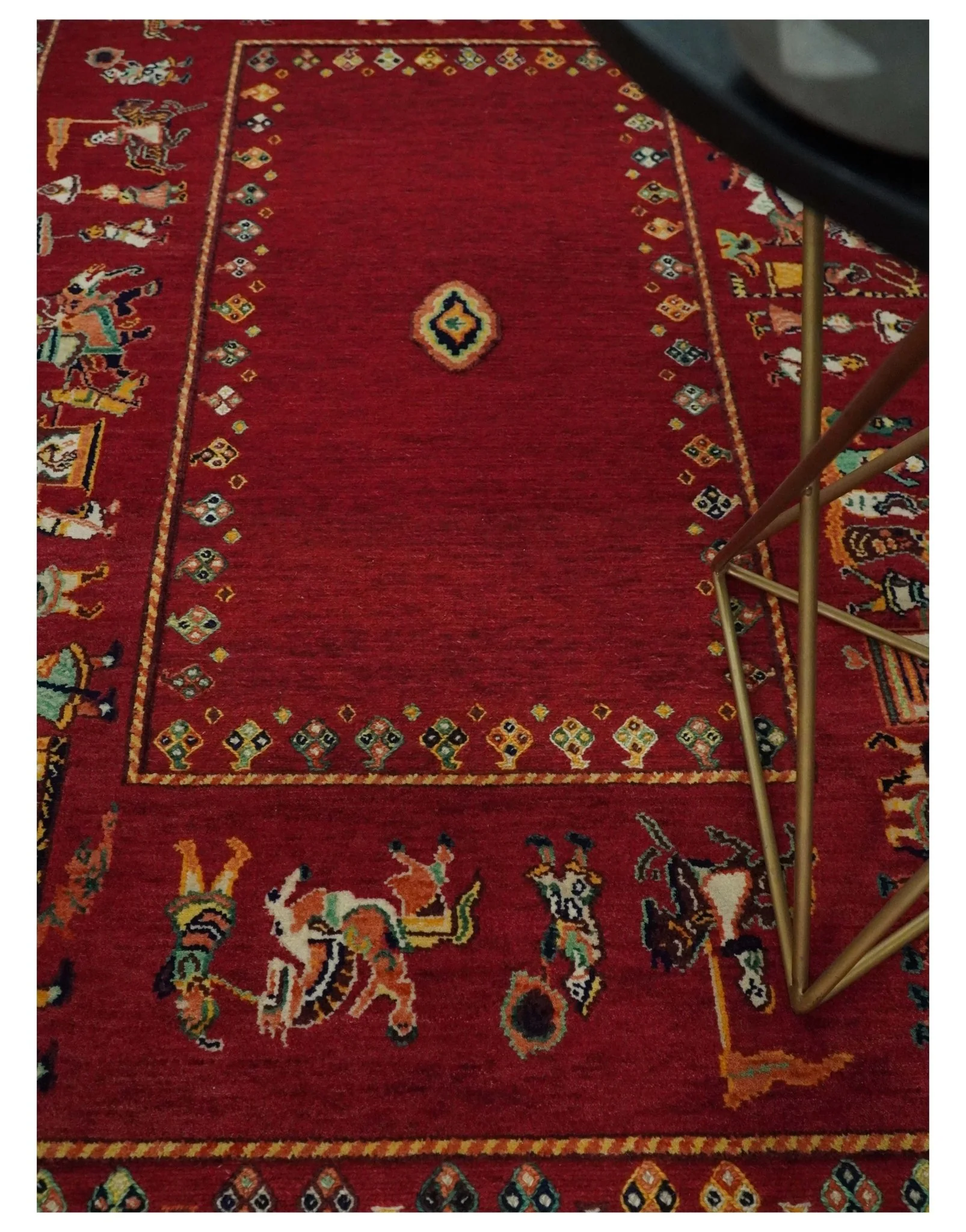 Maroon Indian Wedding 5x7, Hand Spun Wool Hand Knotted Antique Rug | KNT20 - Image 2