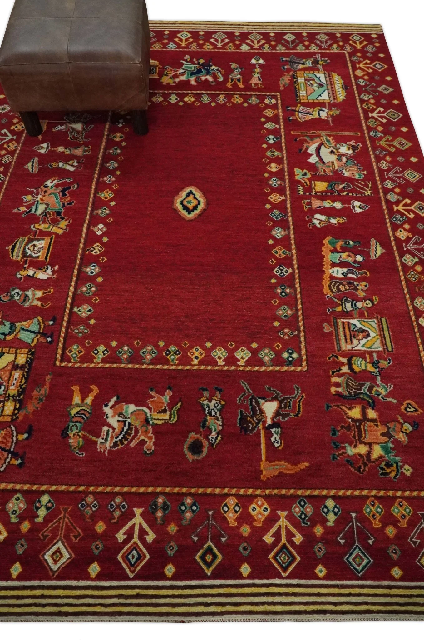 Maroon Indian Wedding 5x7, Hand Spun Wool Hand Knotted Antique Rug | KNT20 - Image 3