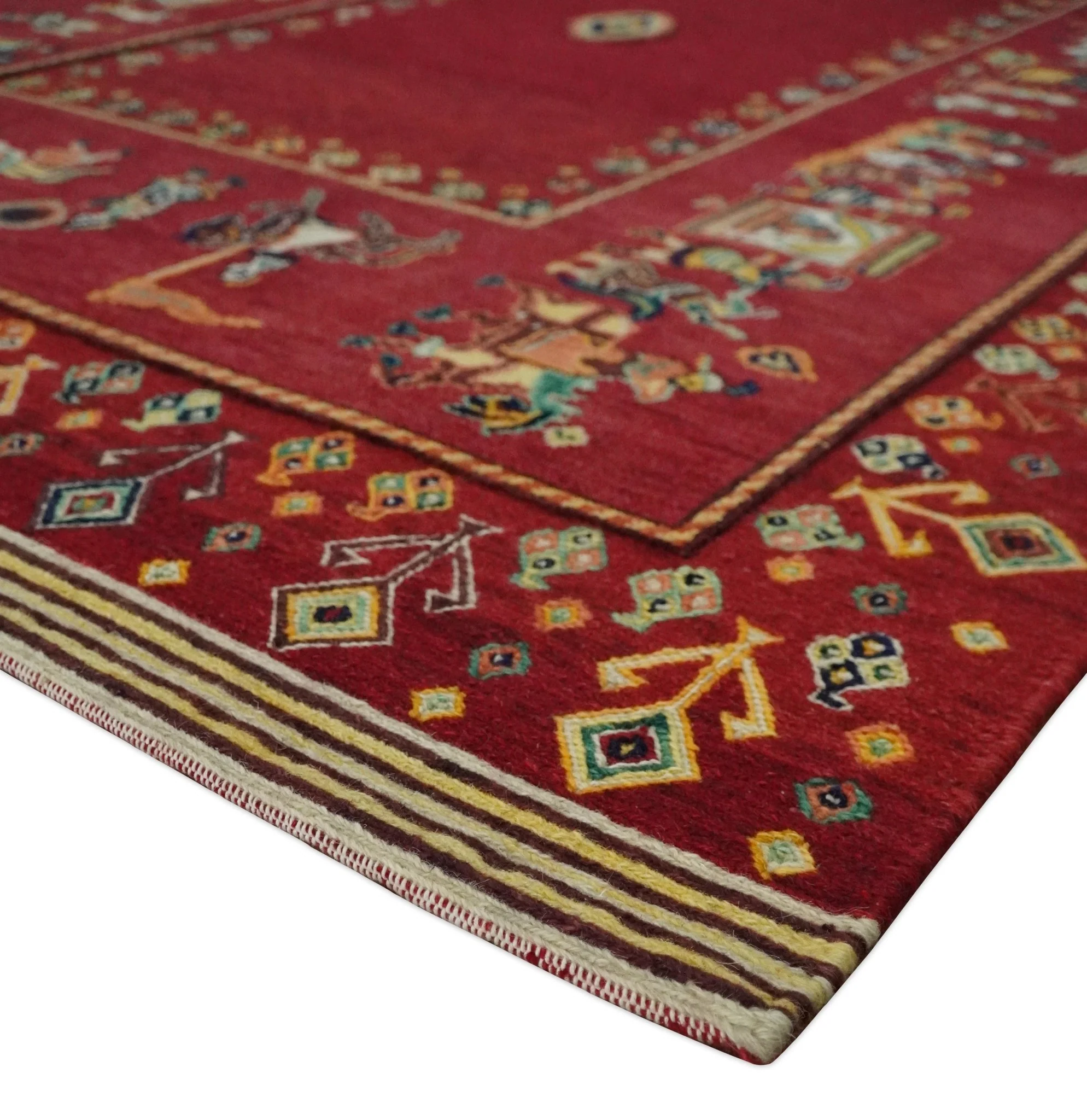 Maroon Indian Wedding 5x7, Hand Spun Wool Hand Knotted Antique Rug | KNT20 - Image 5
