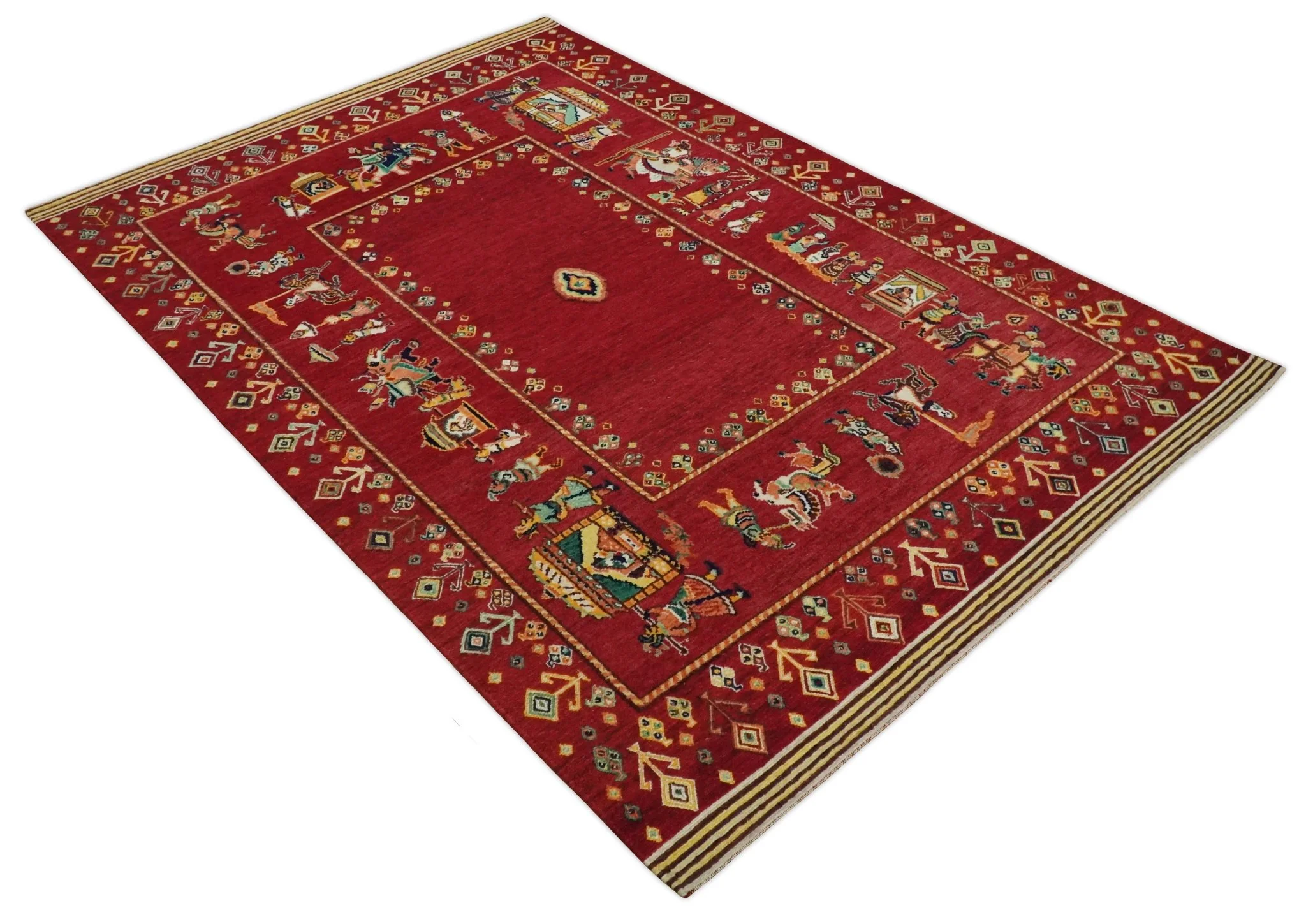 Maroon Indian Wedding 5x7, Hand Spun Wool Hand Knotted Antique Rug | KNT20 - Image 9