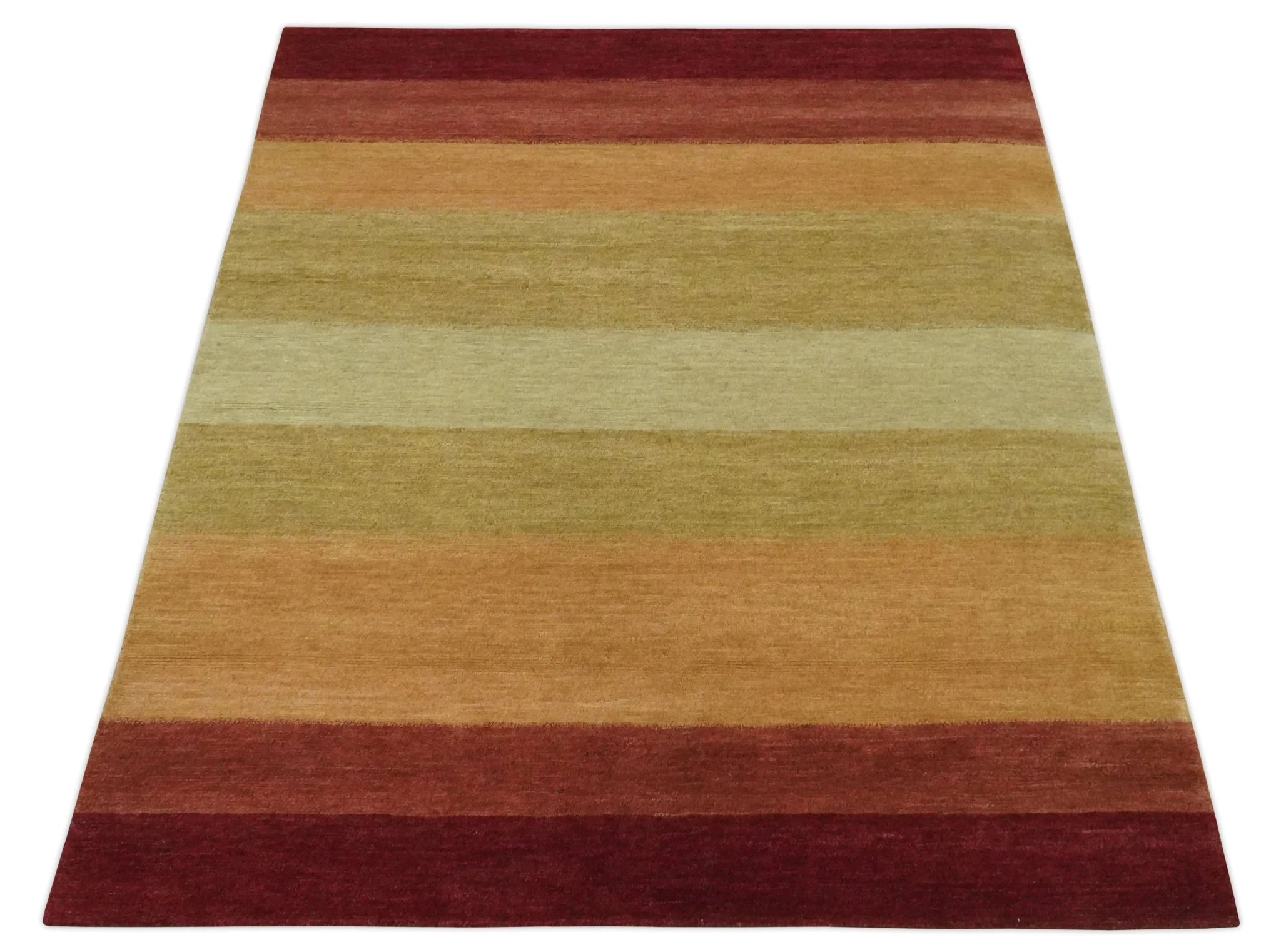 Maroon, Rust, Gold, Olive and Ivory Modern Stripes 5.6x6.6 Hand loom wool area Rug - Image 10
