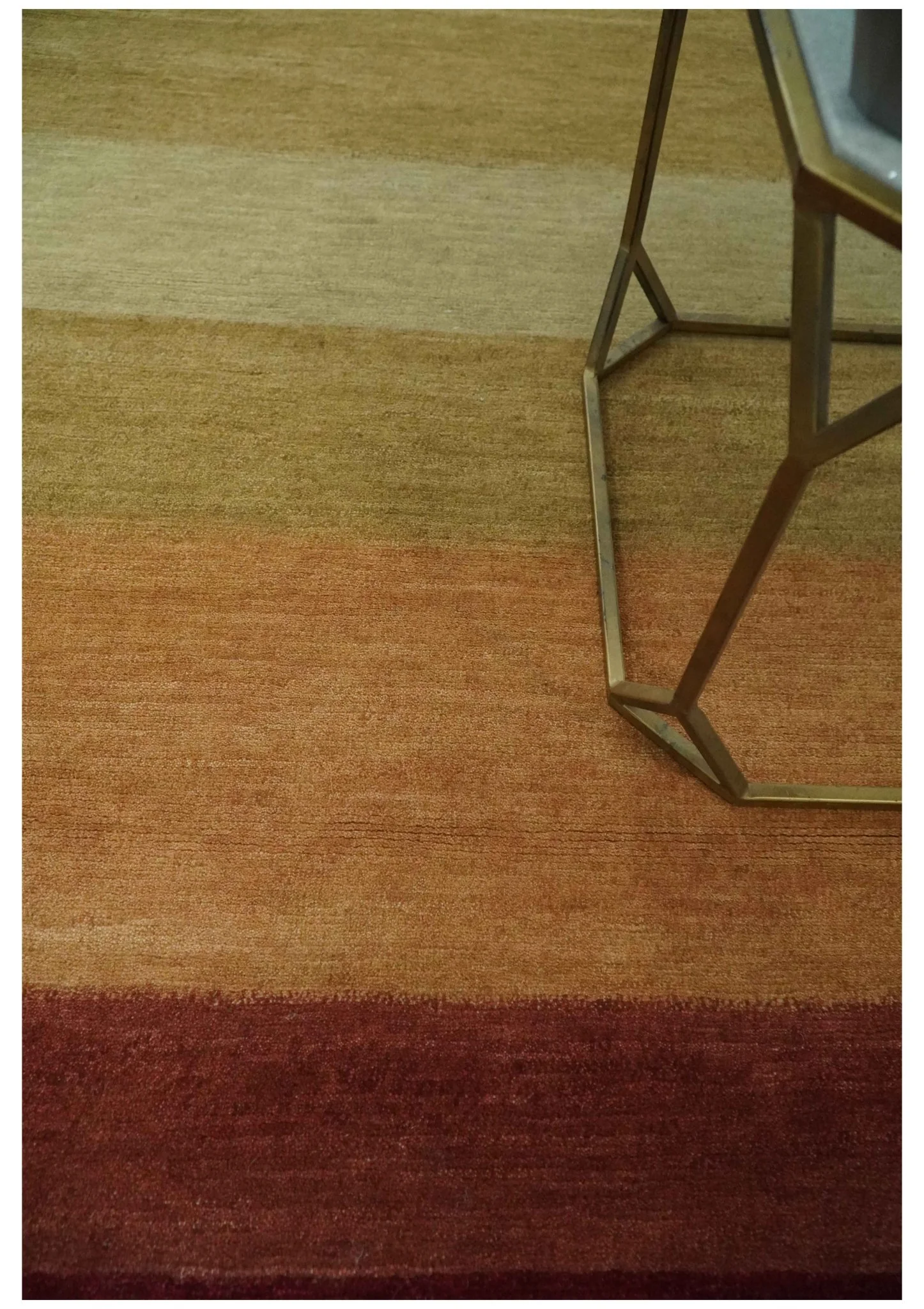 Maroon, Rust, Gold, Olive and Ivory Modern Stripes 5.6x6.6 Hand loom wool area Rug - Image 3