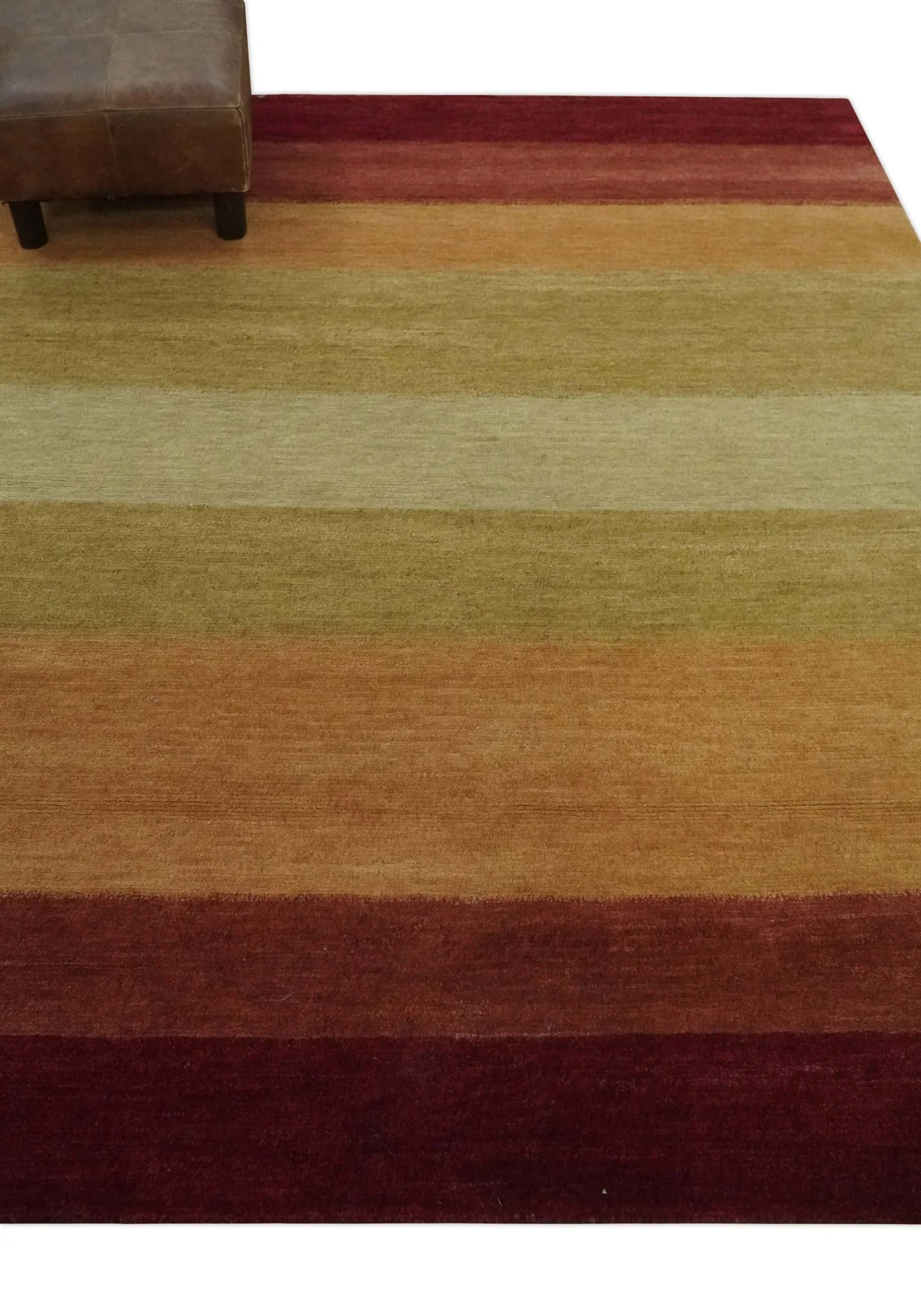 Maroon, Rust, Gold, Olive and Ivory Modern Stripes 5.6x6.6 Hand loom wool area Rug - Image 4