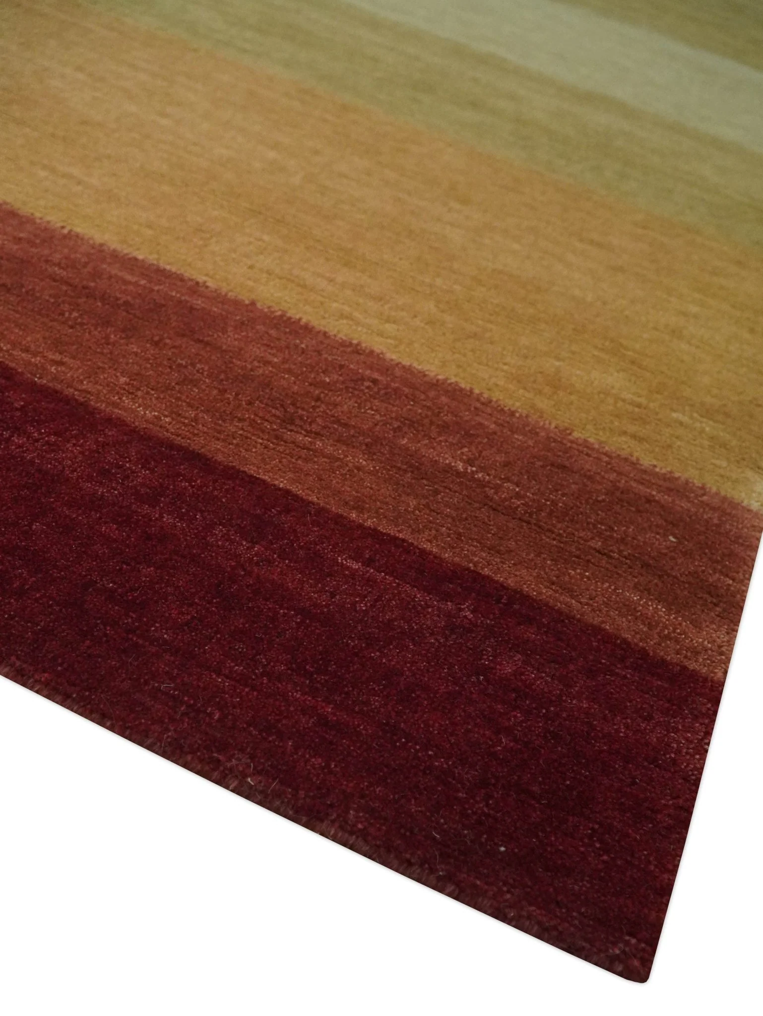 Maroon, Rust, Gold, Olive and Ivory Modern Stripes 5.6x6.6 Hand loom wool area Rug - Image 6