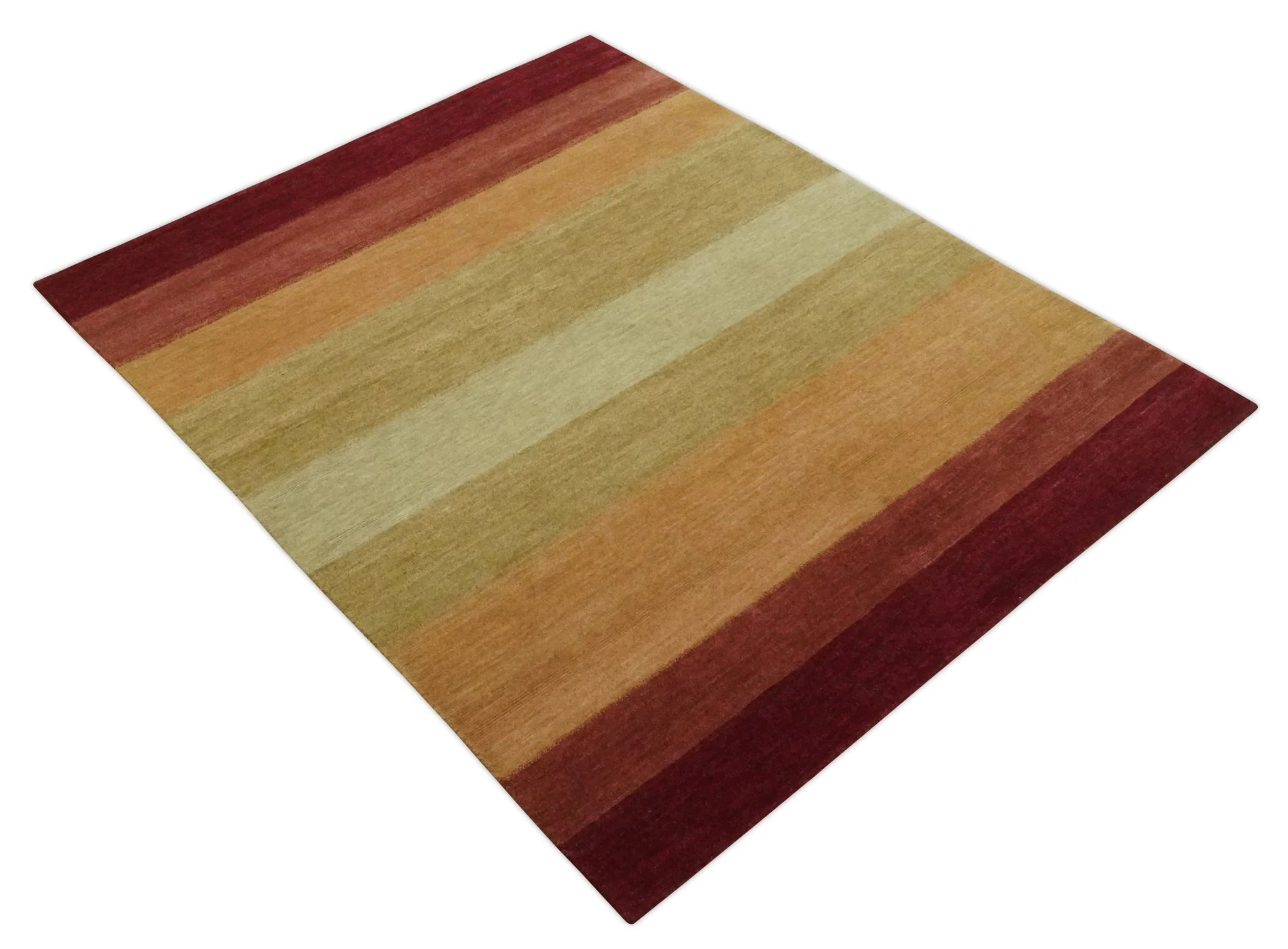 Maroon, Rust, Gold, Olive and Ivory Modern Stripes 5.6x6.6 Hand loom wool area Rug - Image 9