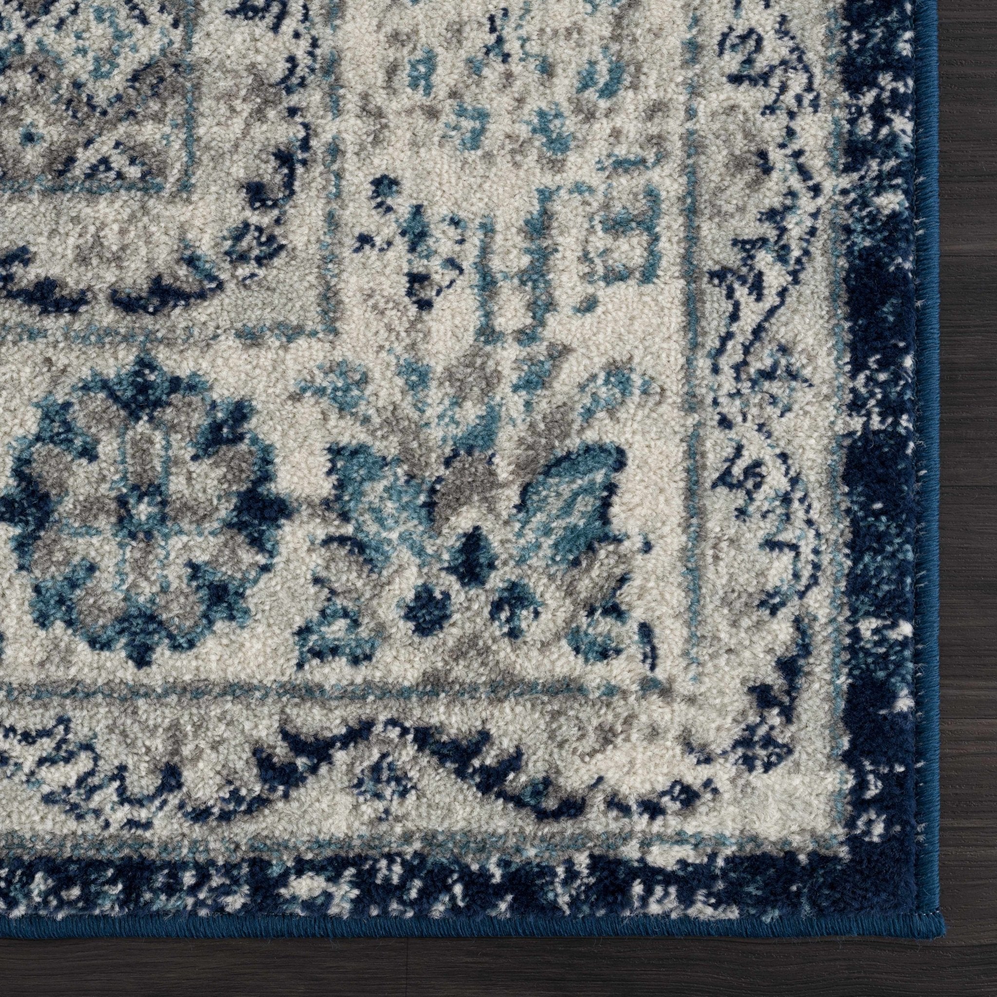 Traditional Medallion Beige, Blue and Gray low Pile Area Rug - Image 4