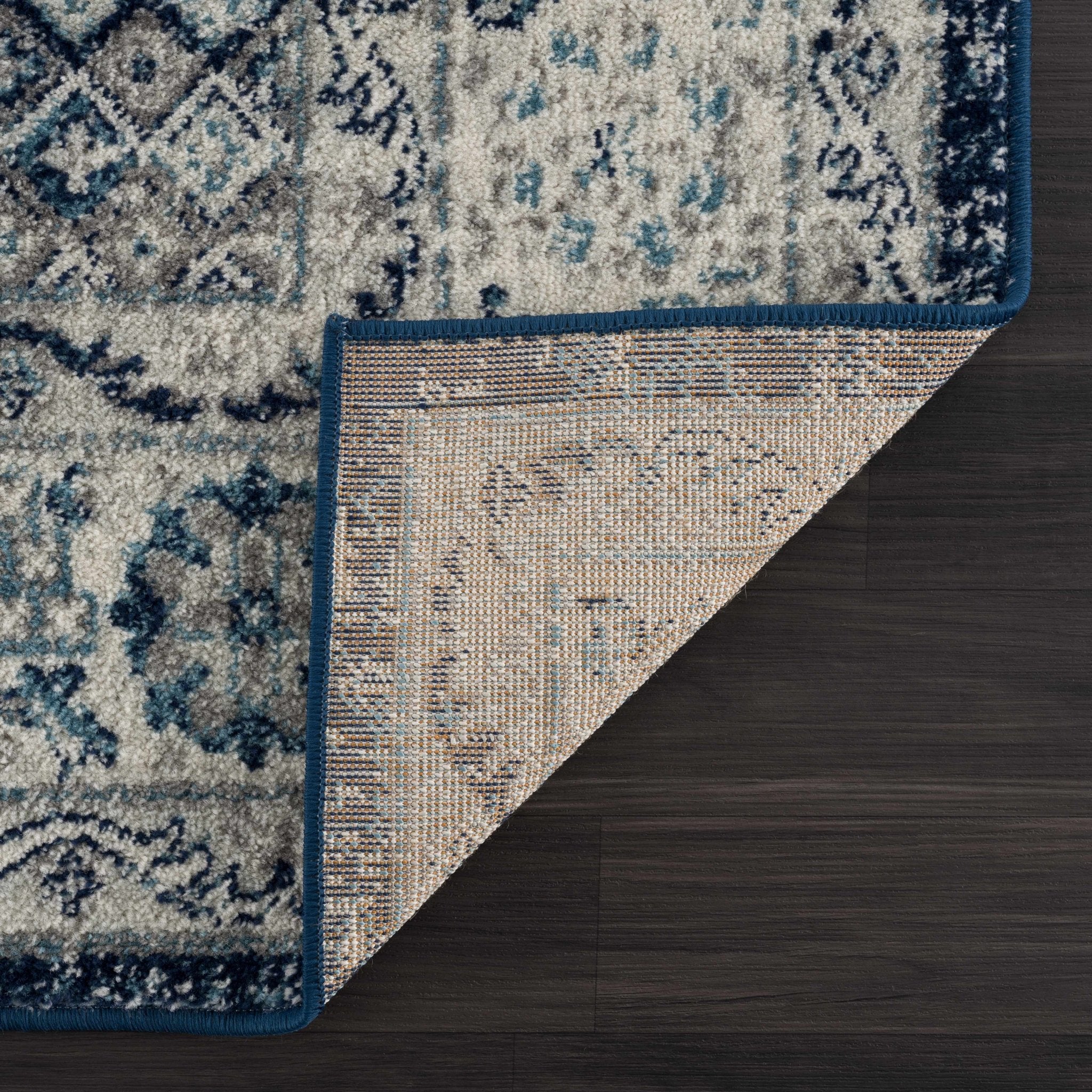 Traditional Medallion Beige, Blue and Gray low Pile Area Rug - Image 5