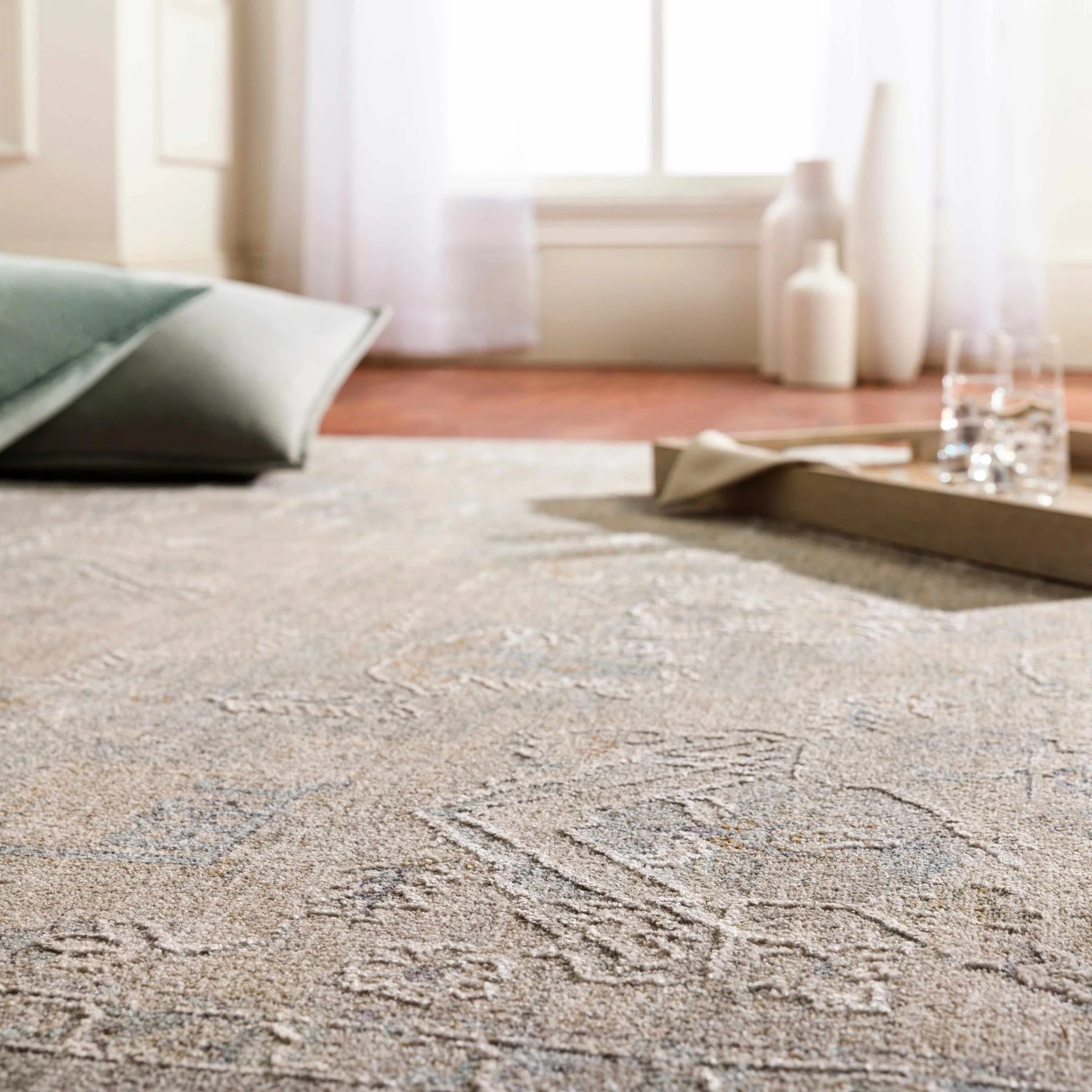 Traditional Medallion, Heriz Beige, Purple, white and Gray Medium pile Area rug - Image 12